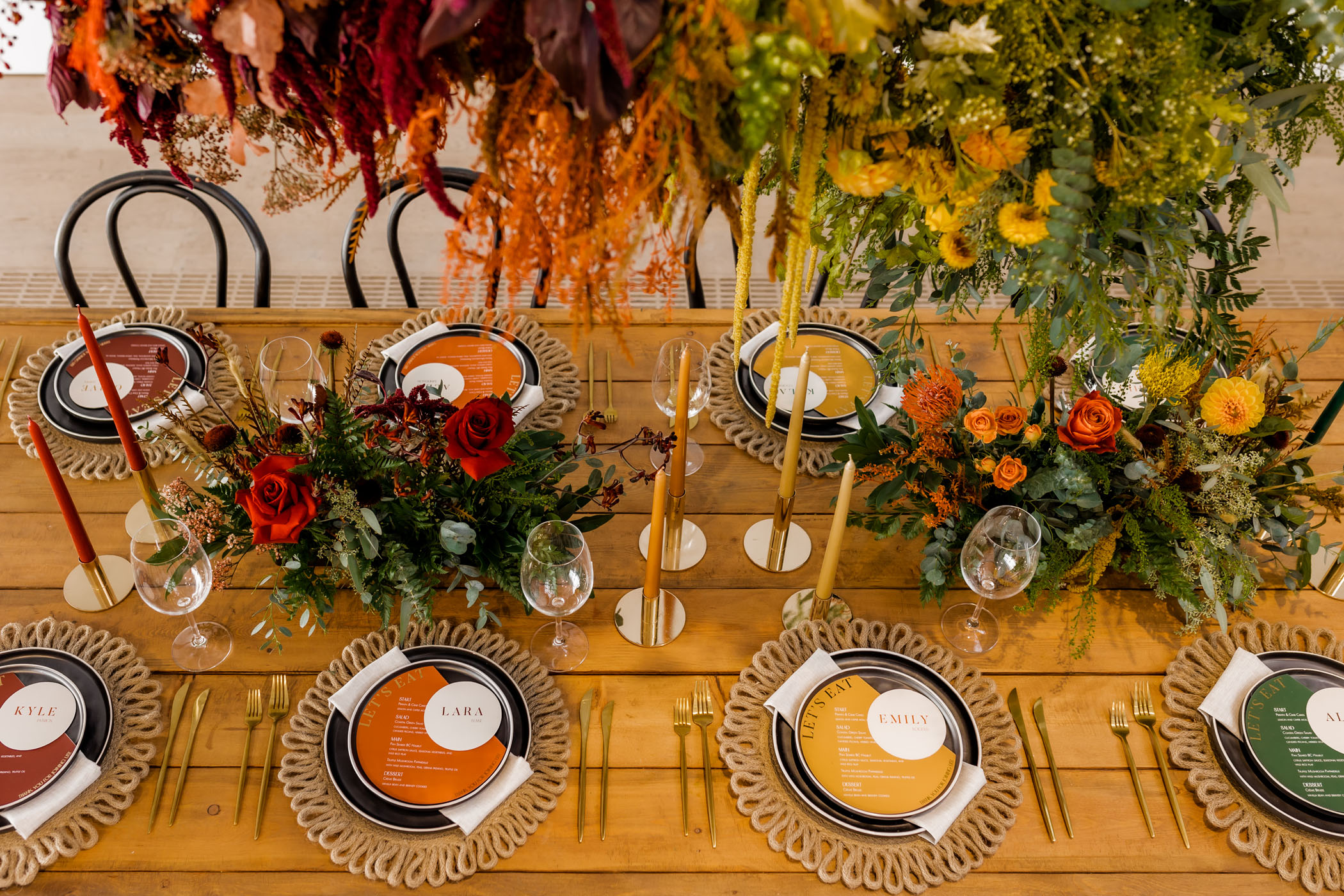 fall colored reception table settings