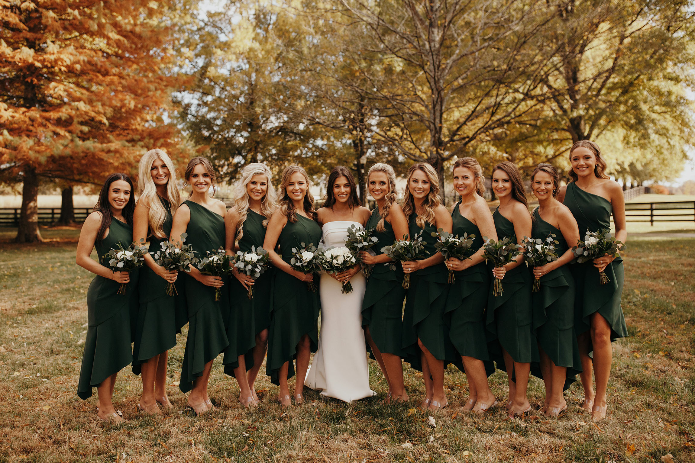 hunter green bridesmaids dresses