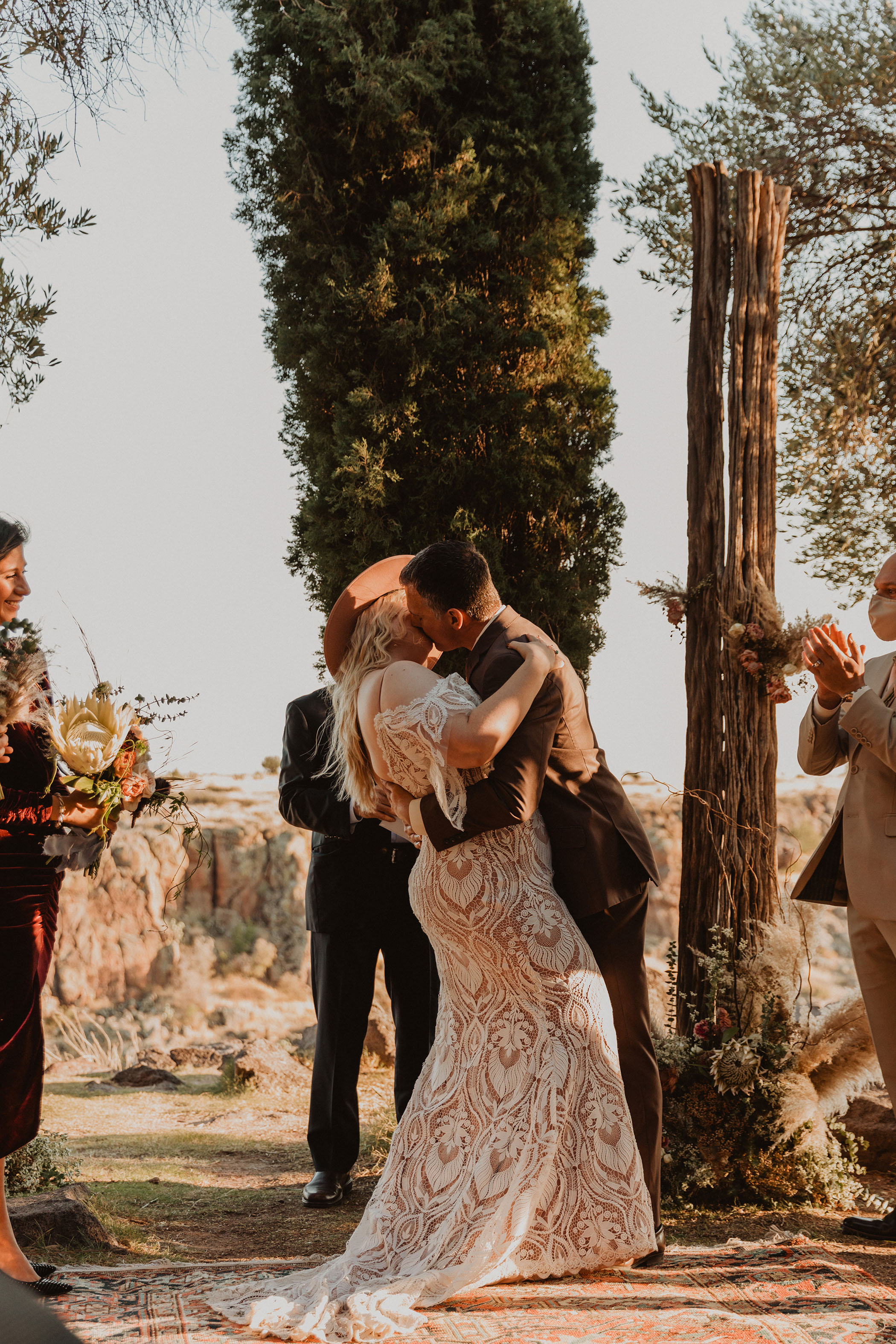 Arcosanti Arizona Wedding First Kiss