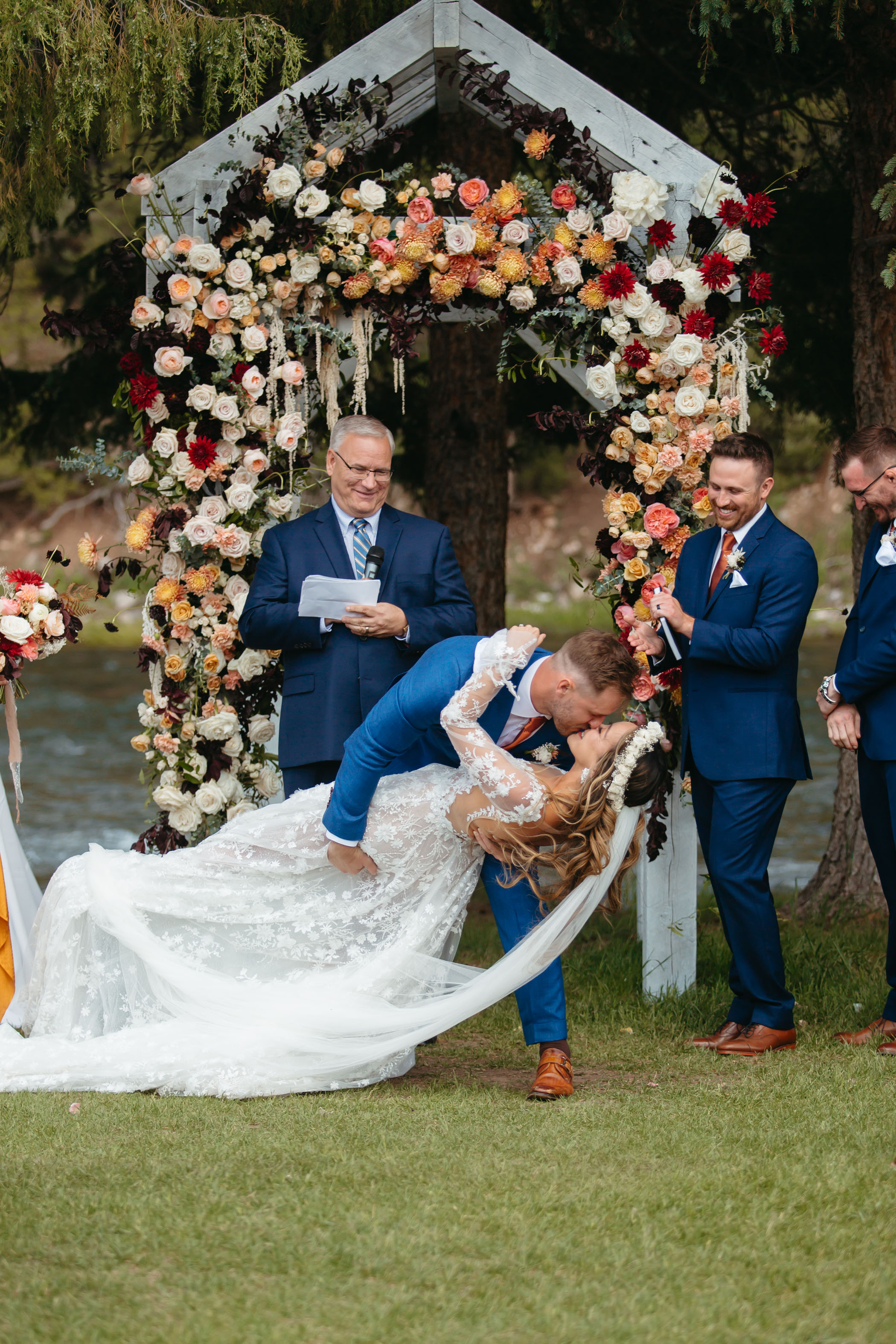 Bride and groom's first kiss
