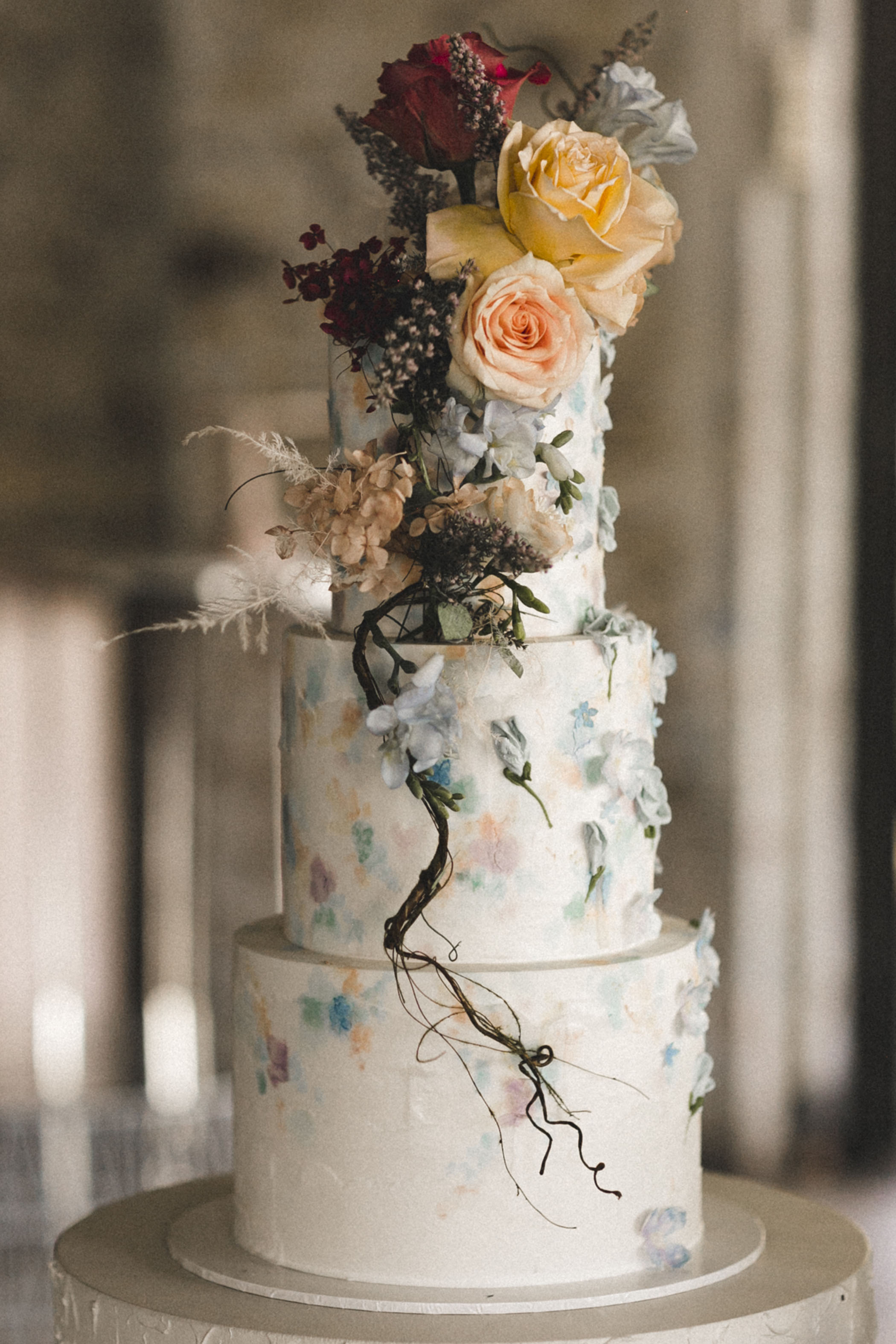 hand painted floral wedding cake