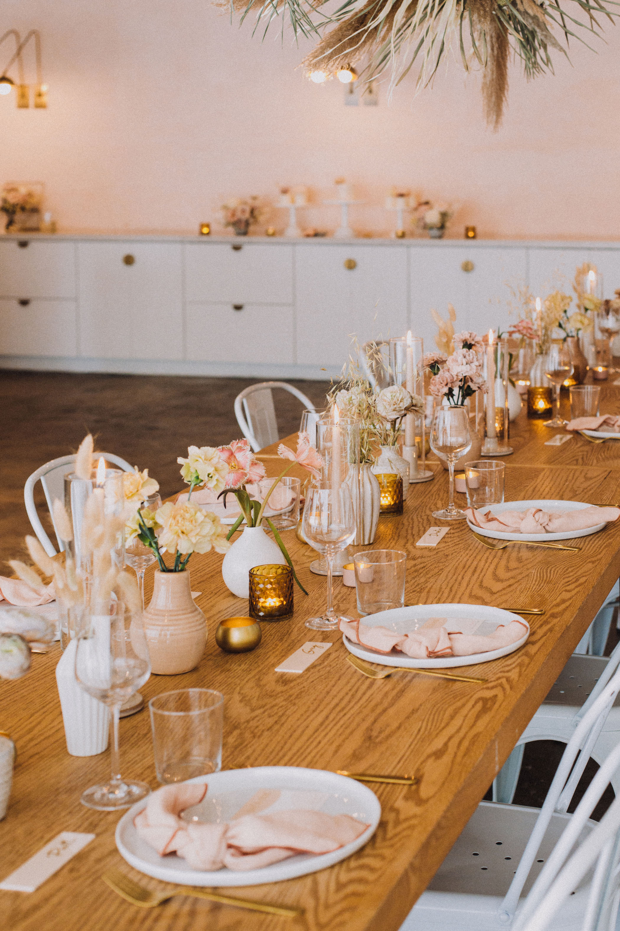 Modern blush pink wedding reception table