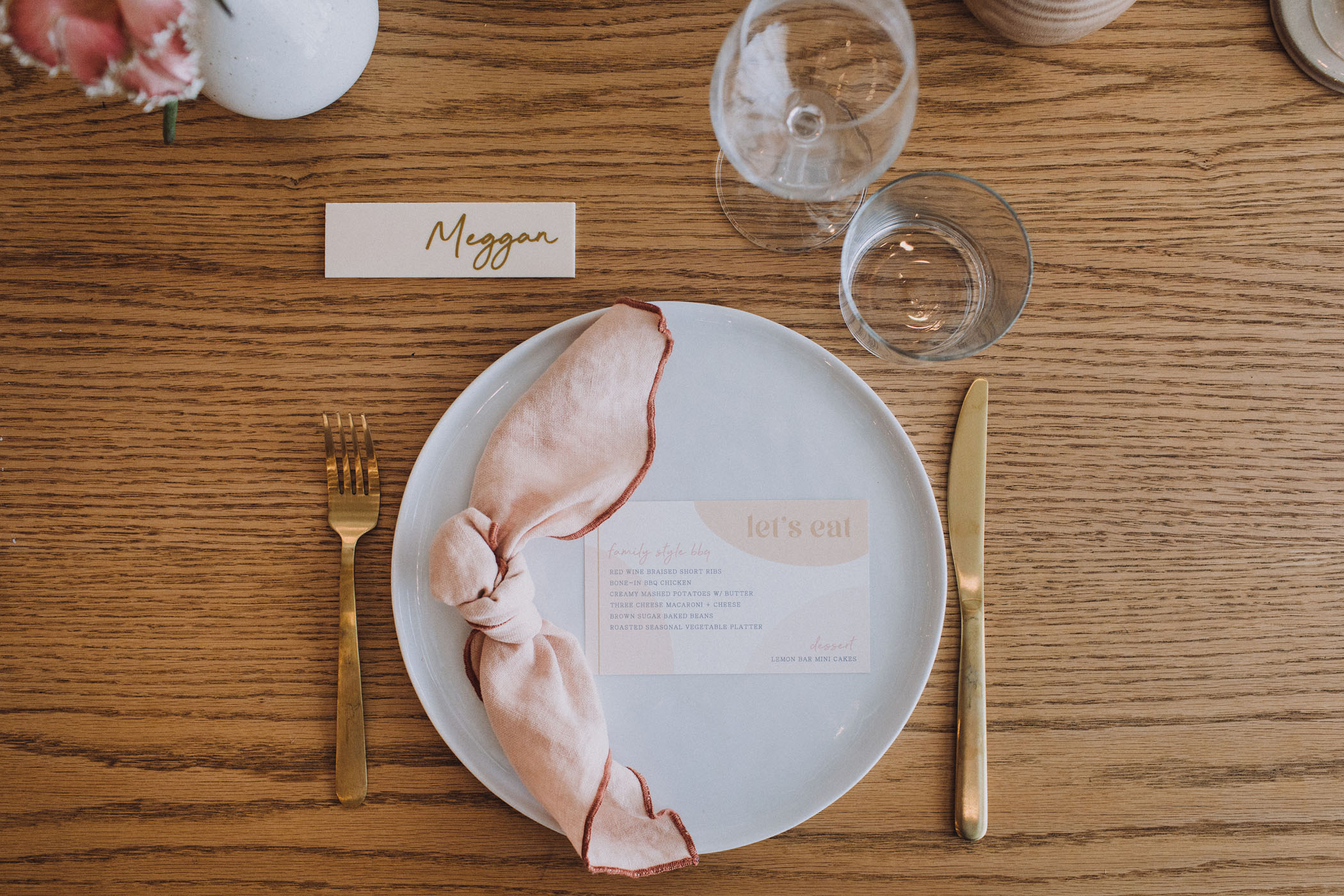 blush pink themed reception table setting