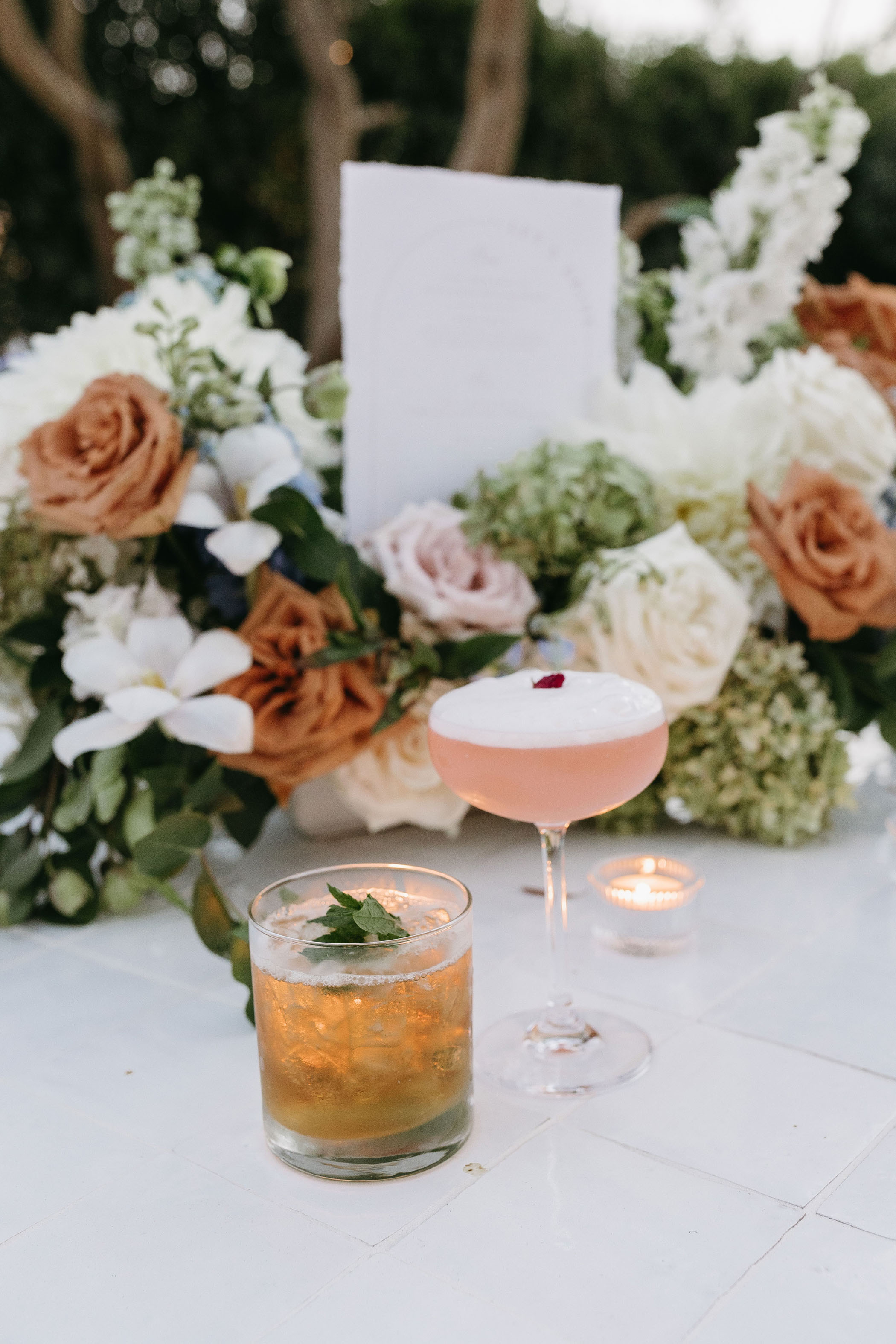 pink and bourbon signature wedding cocktails