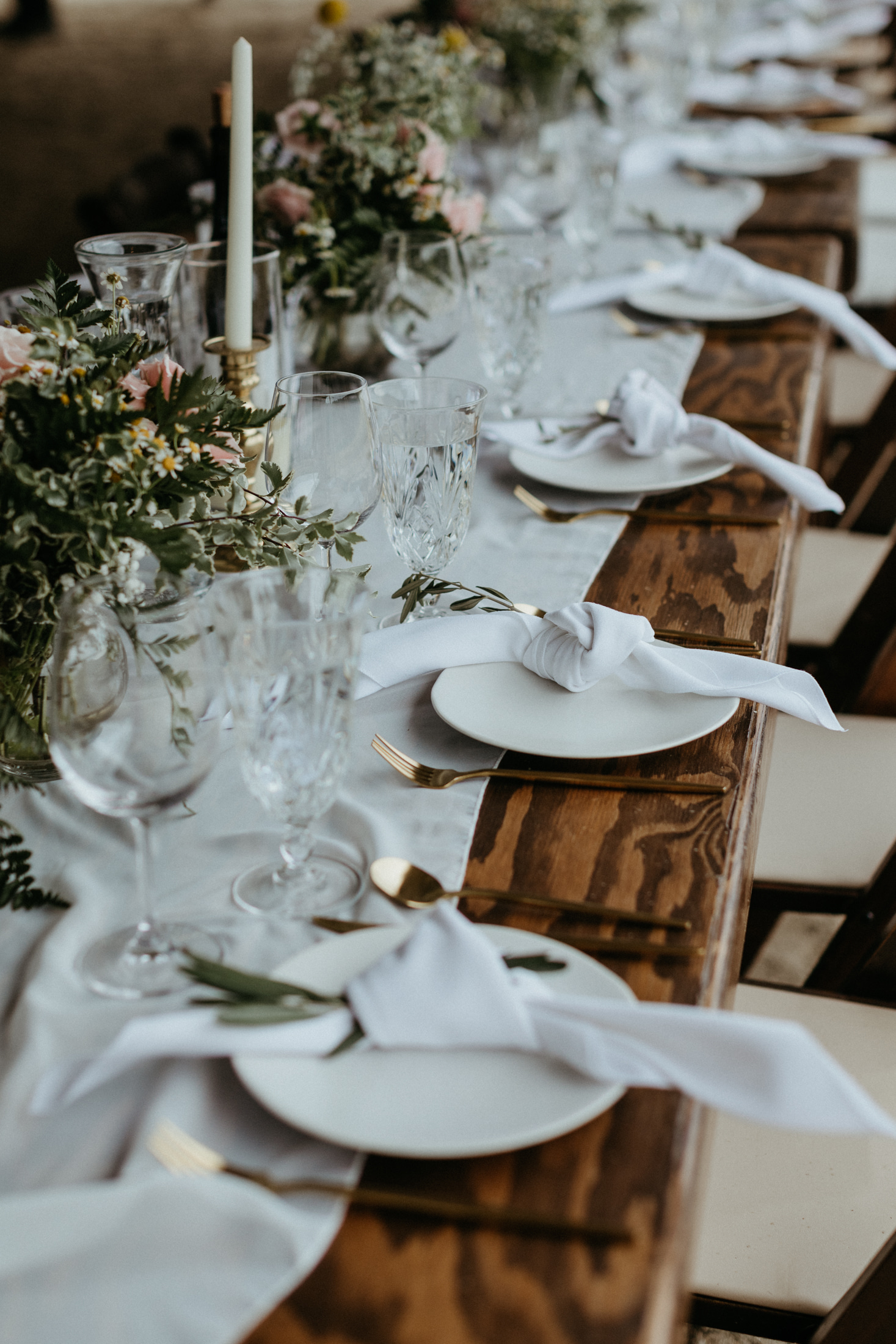 White minimalist wedding reception decor