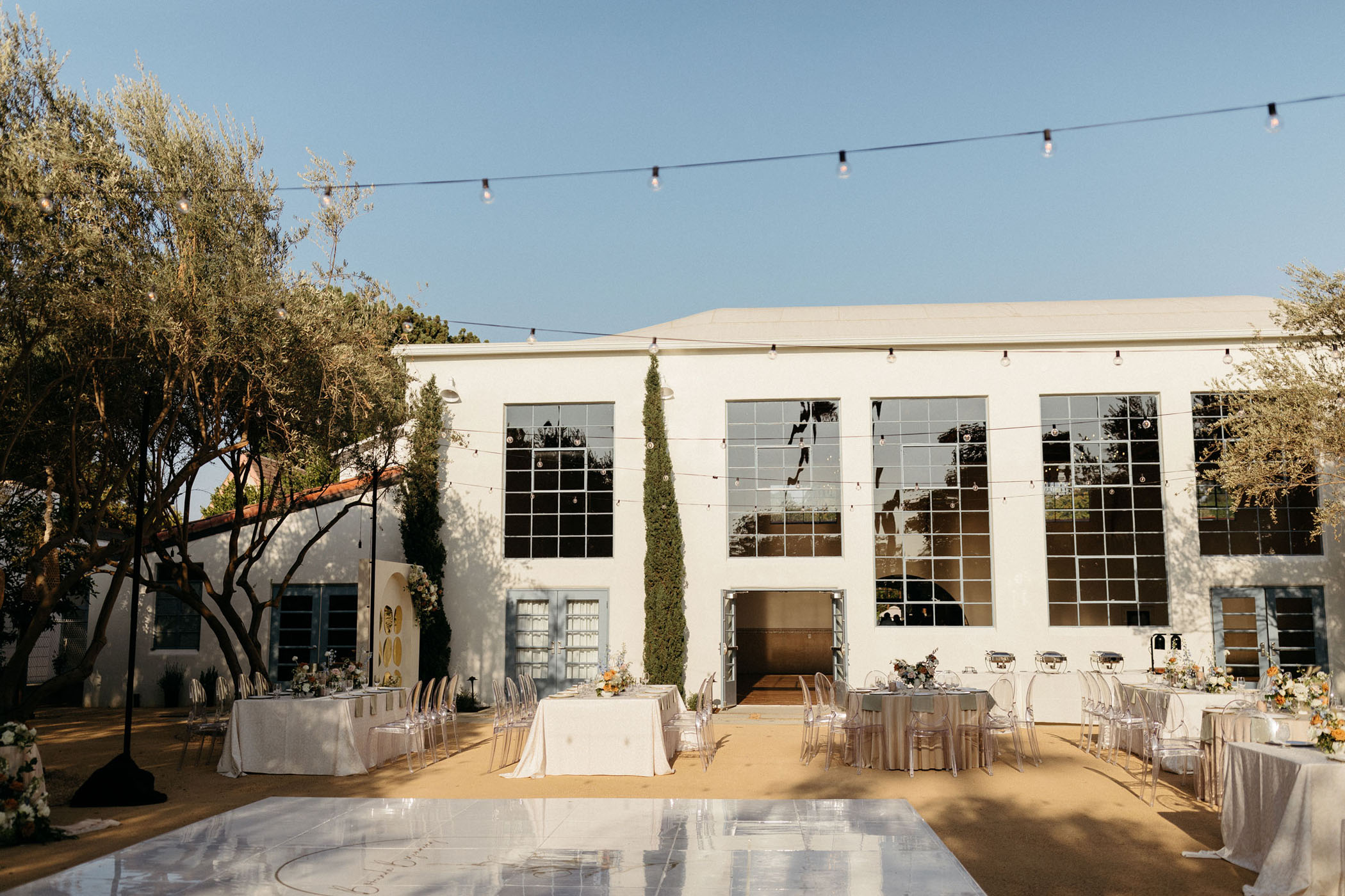 outdoor wedding reception in Old Orange Town, California
