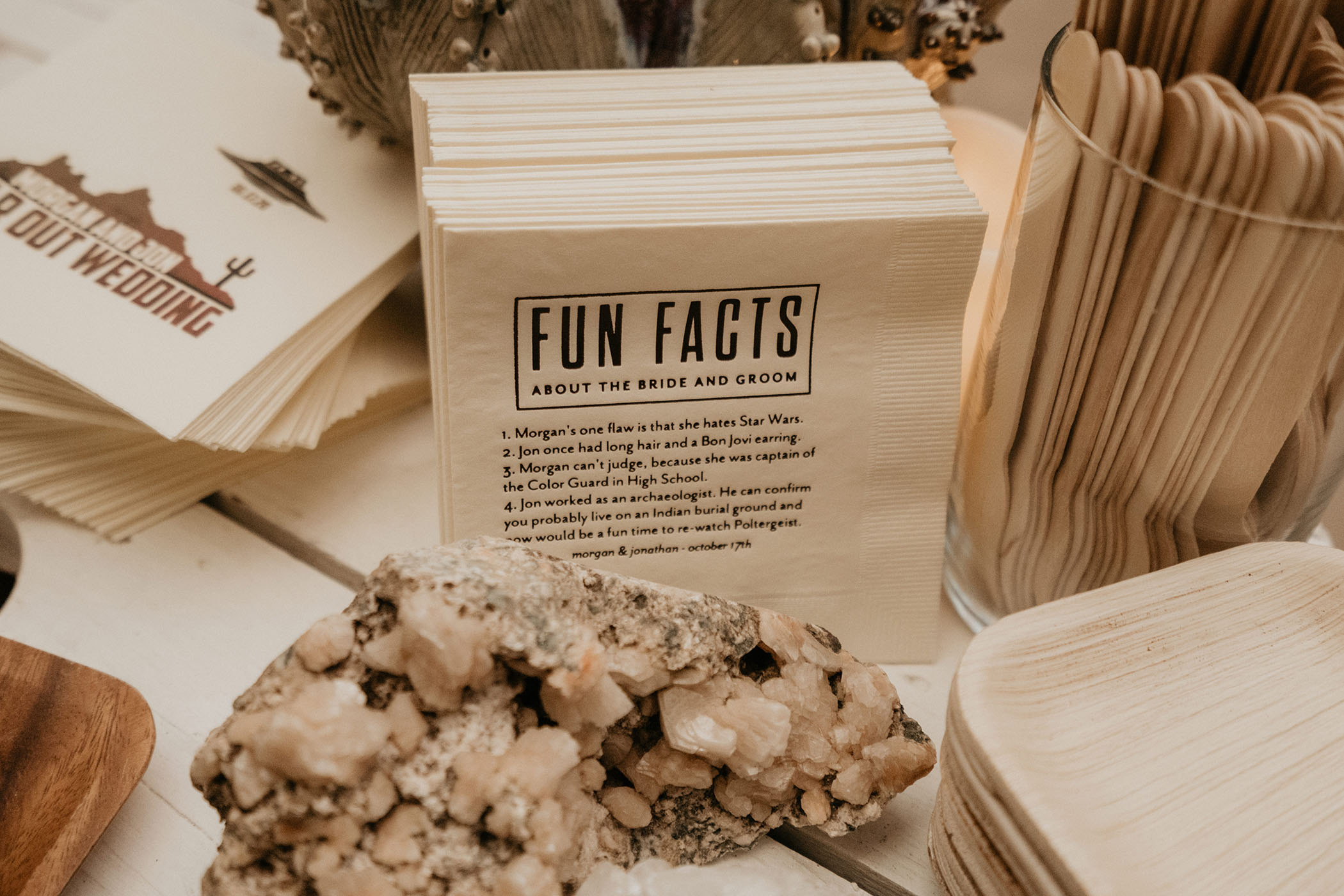 fun facts printed on wedding napkins 