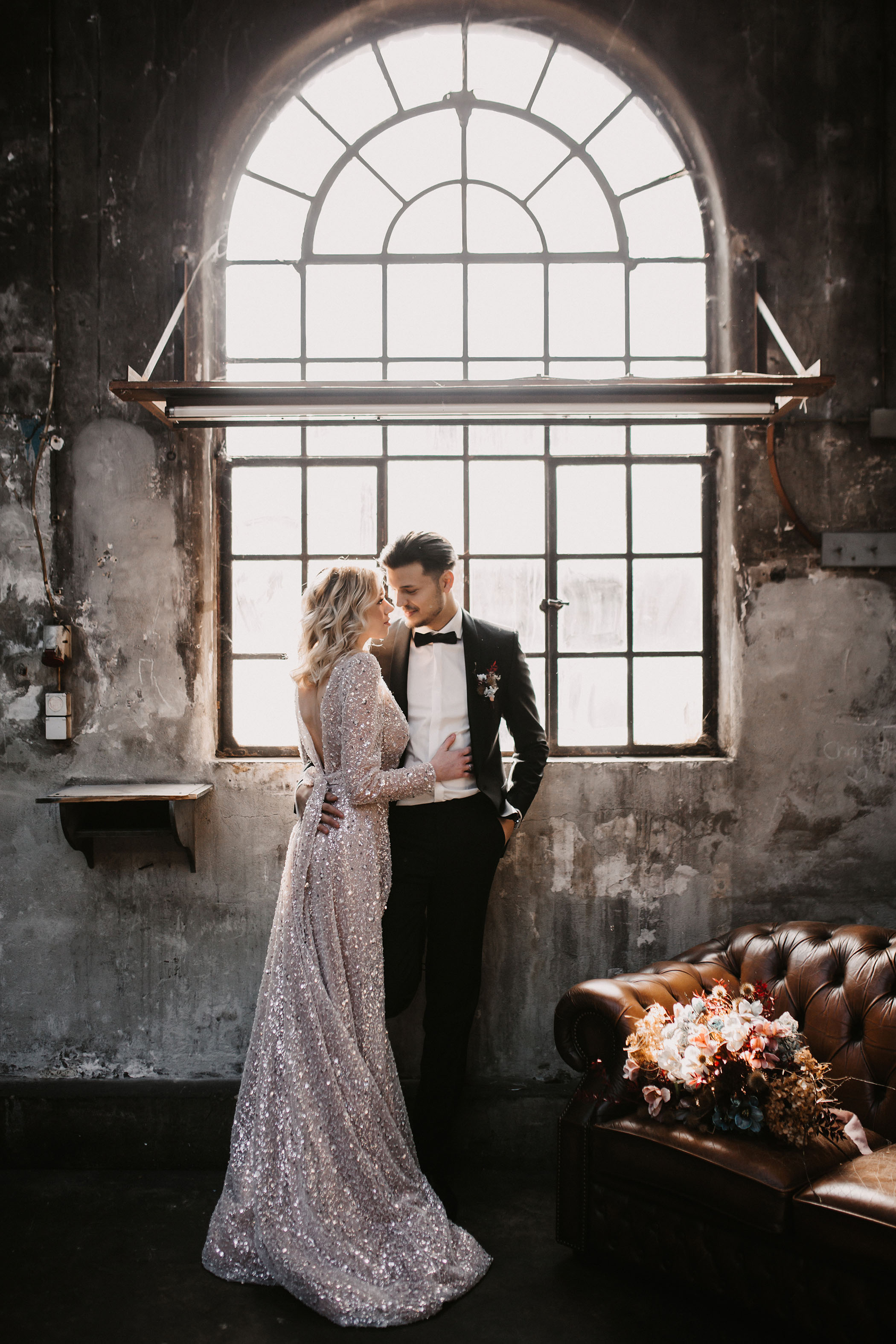 New Year's Eve wedding in industrial setting