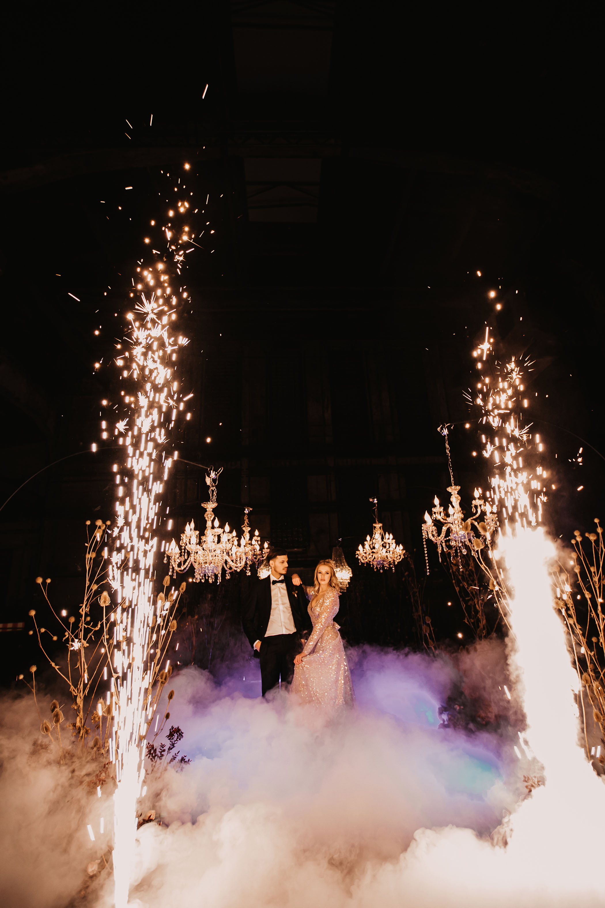 wedding sparklers and smoke