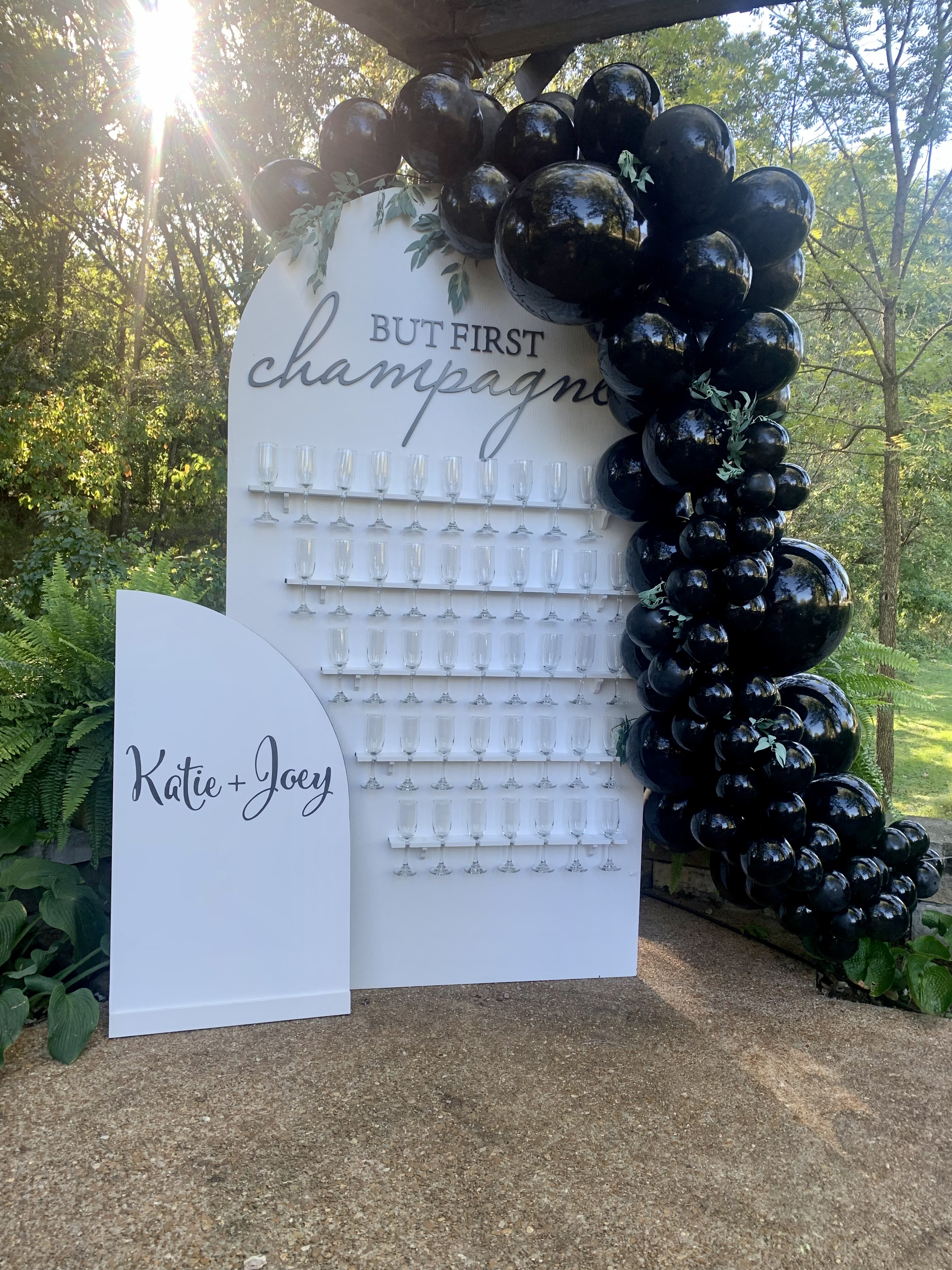 champagne wall with balloons