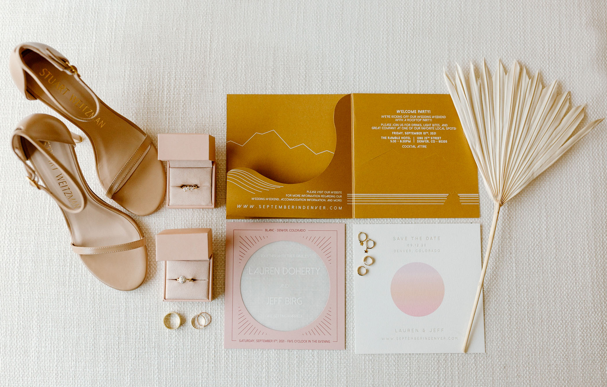 modern pink and terracotta wedding invitation