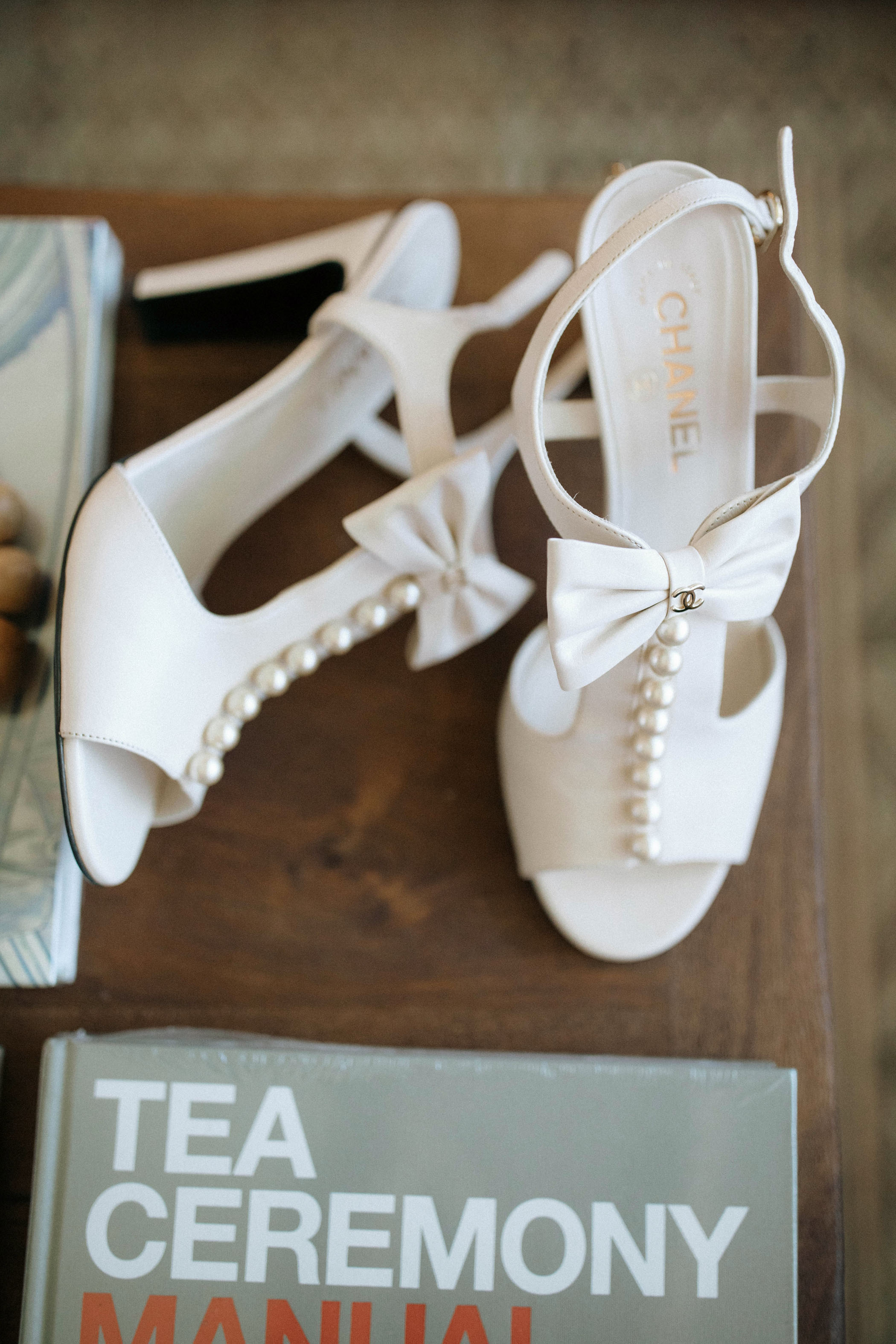 white Chanel wedding heels