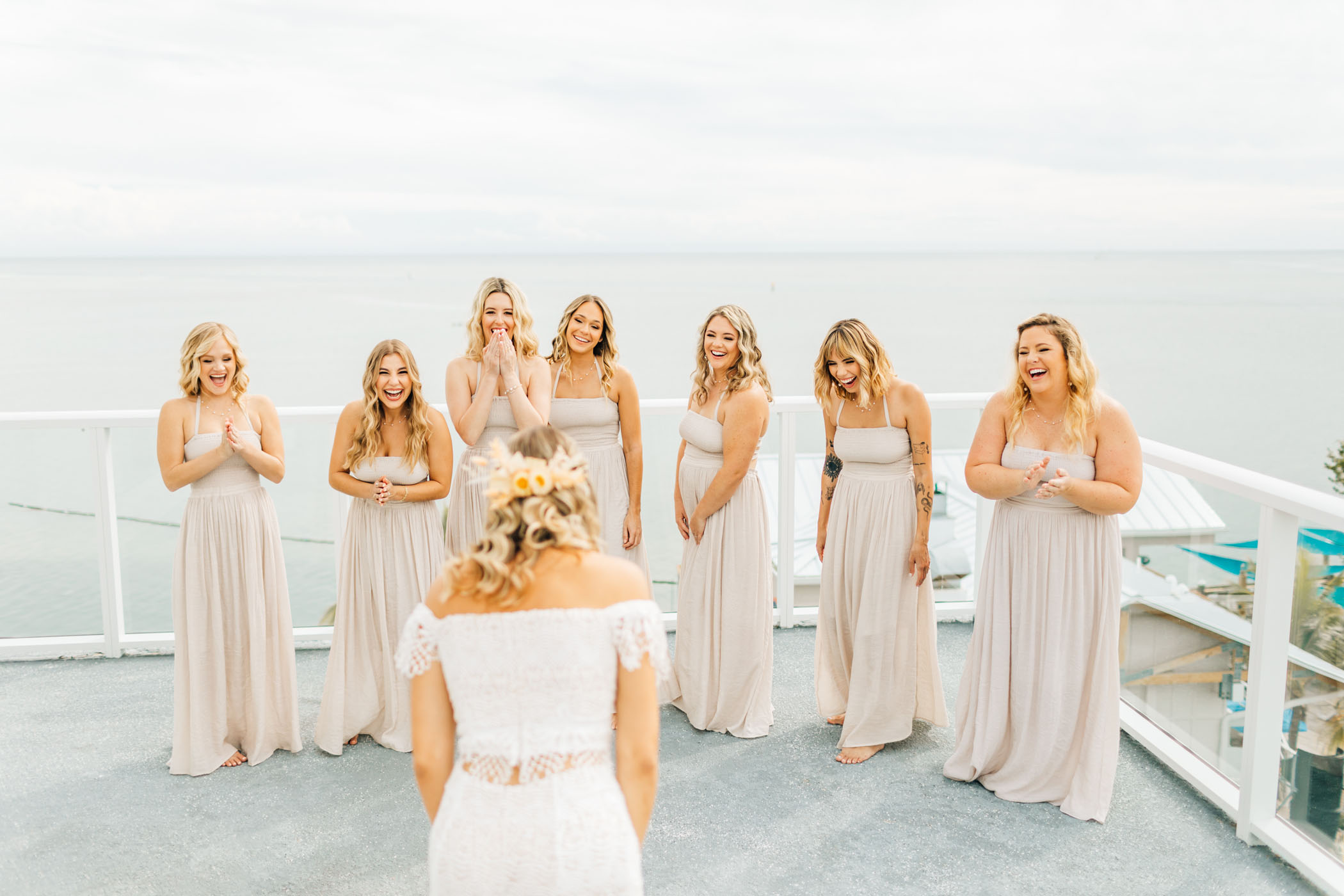 Bridesmaids seeing bride for the first time