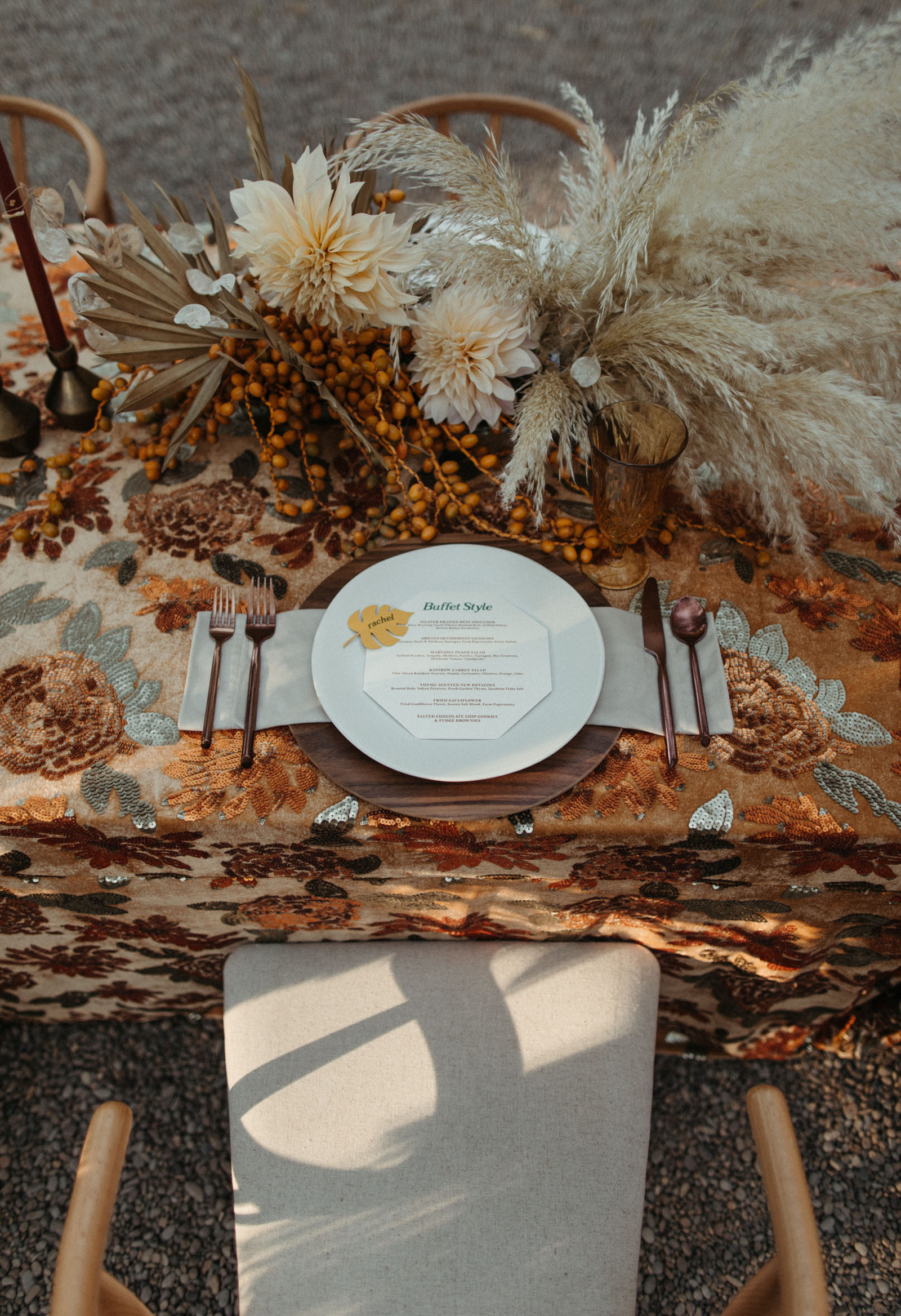 Autumn forest wedding reception table
