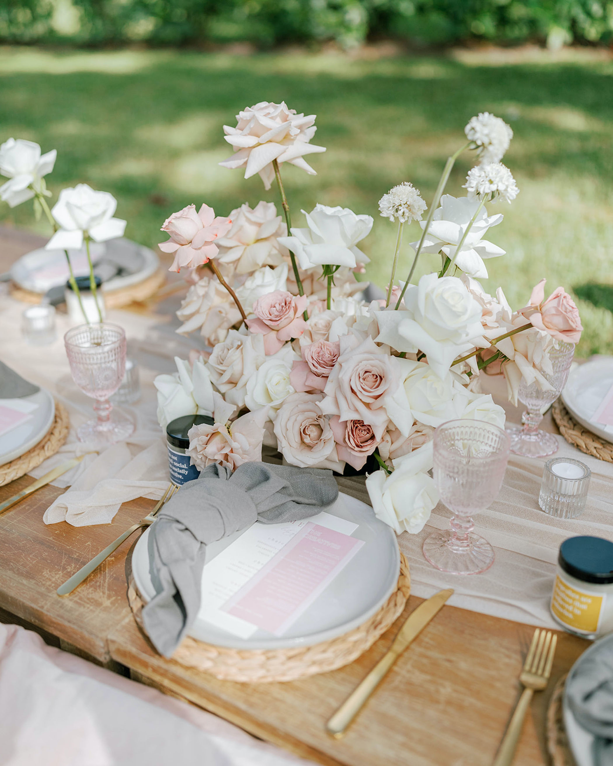 Pink and charcoal picnic table