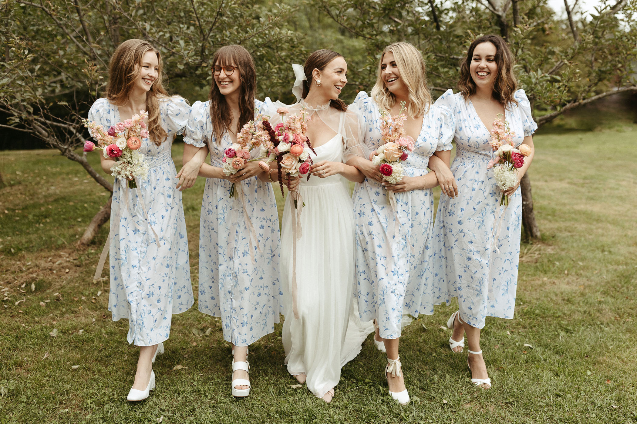 Blue and White Floral Bridesmaid Dresses