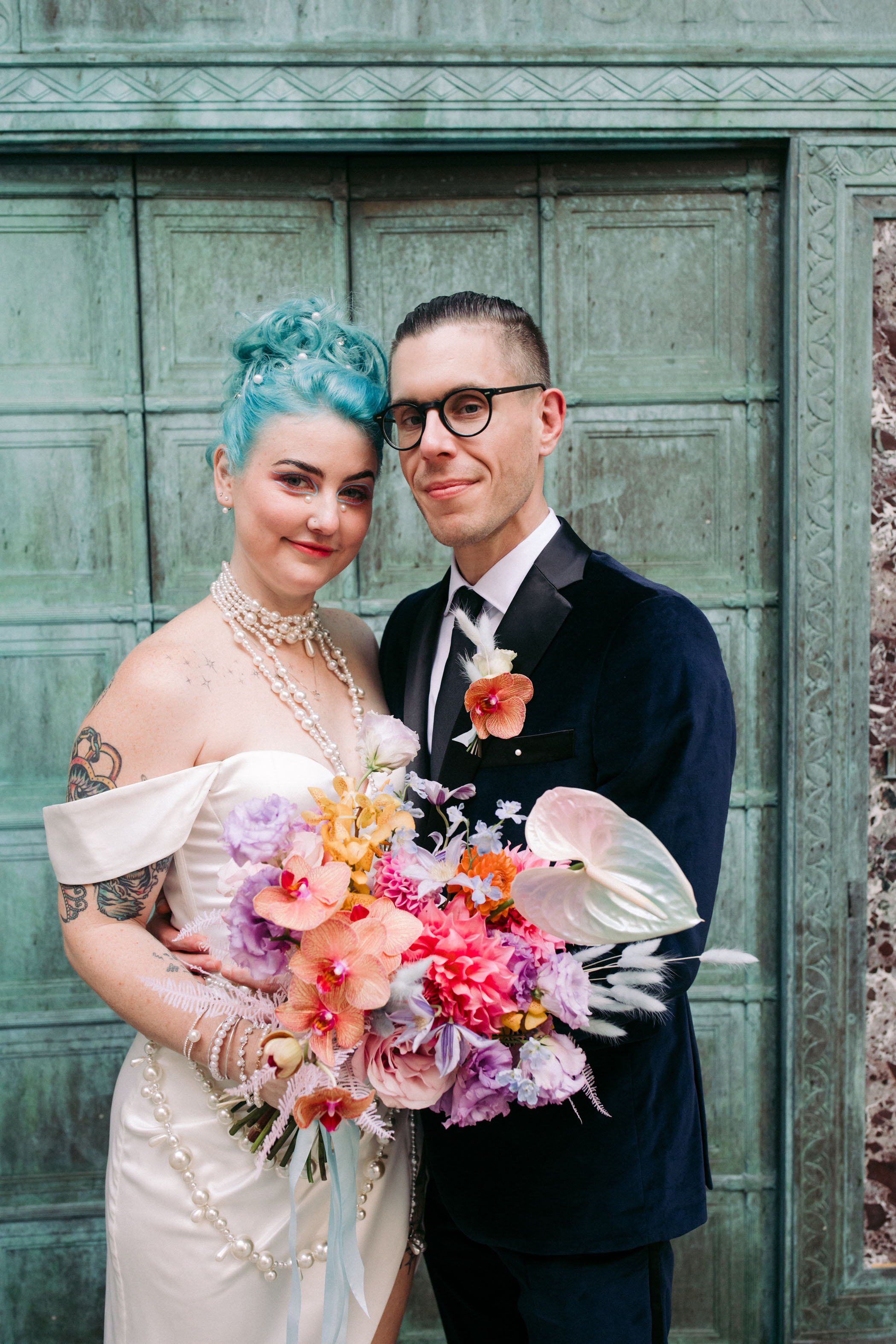 Colorful wedding makeup and hair