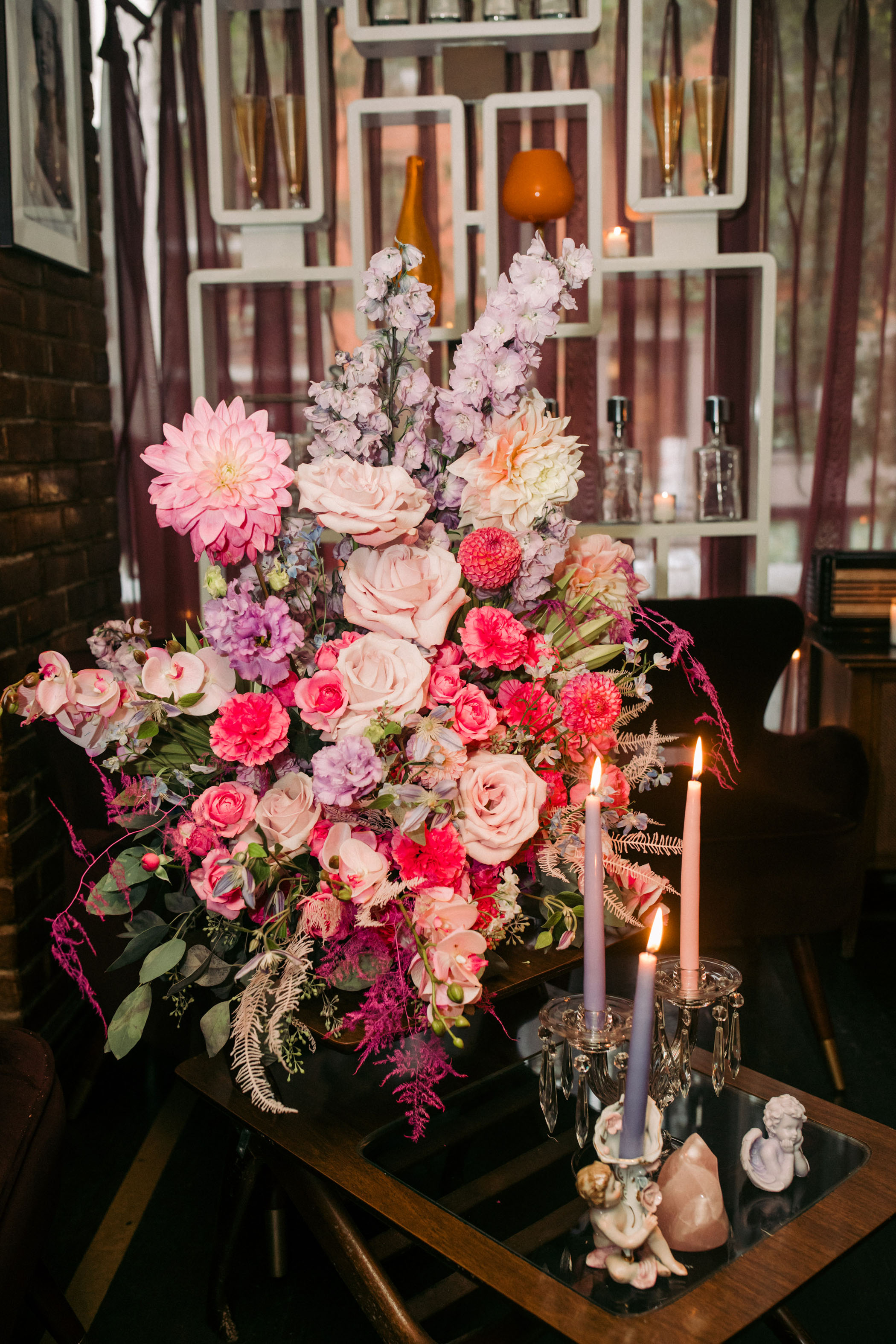 Pink and purple wedding florals