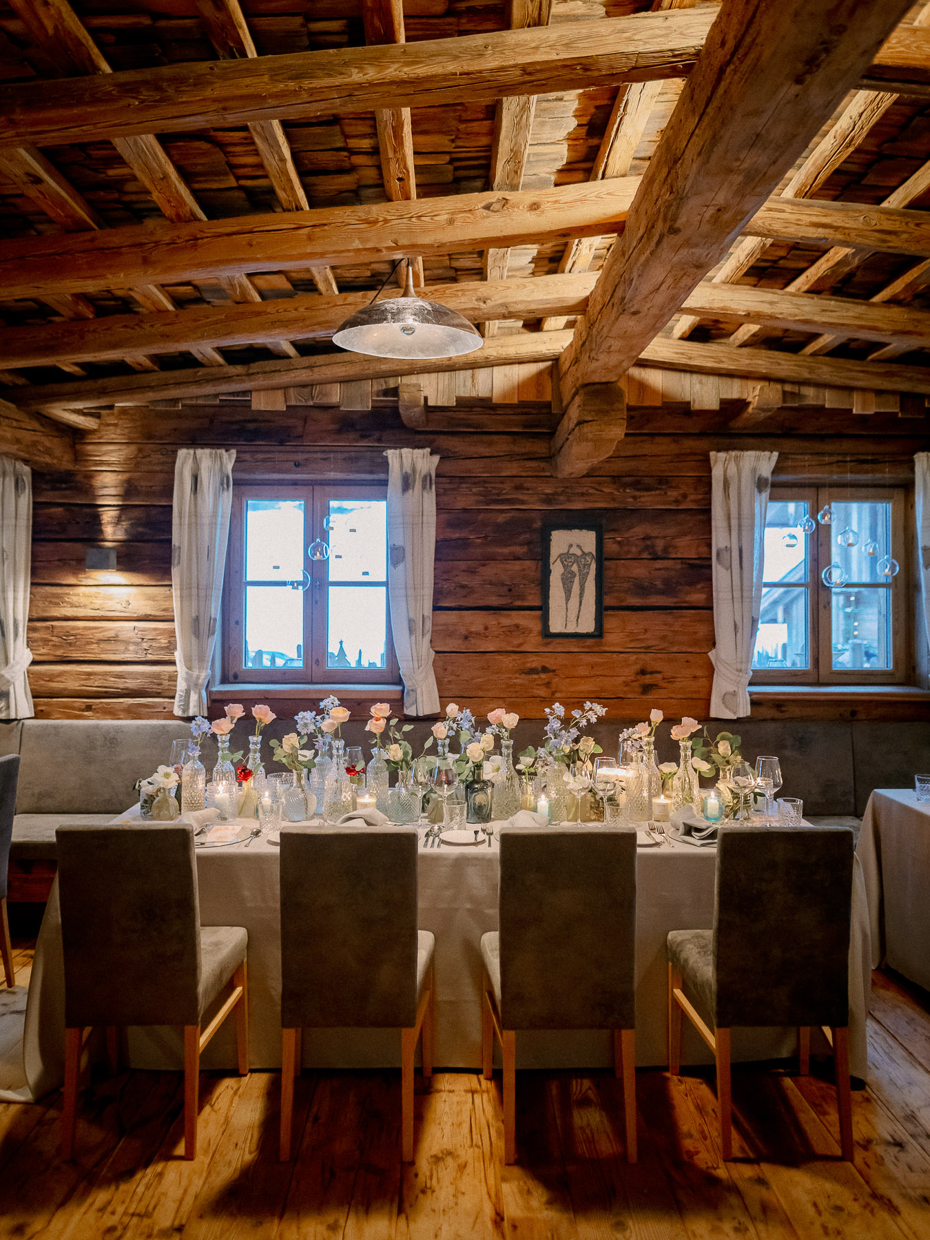 Winter cabin wedding reception