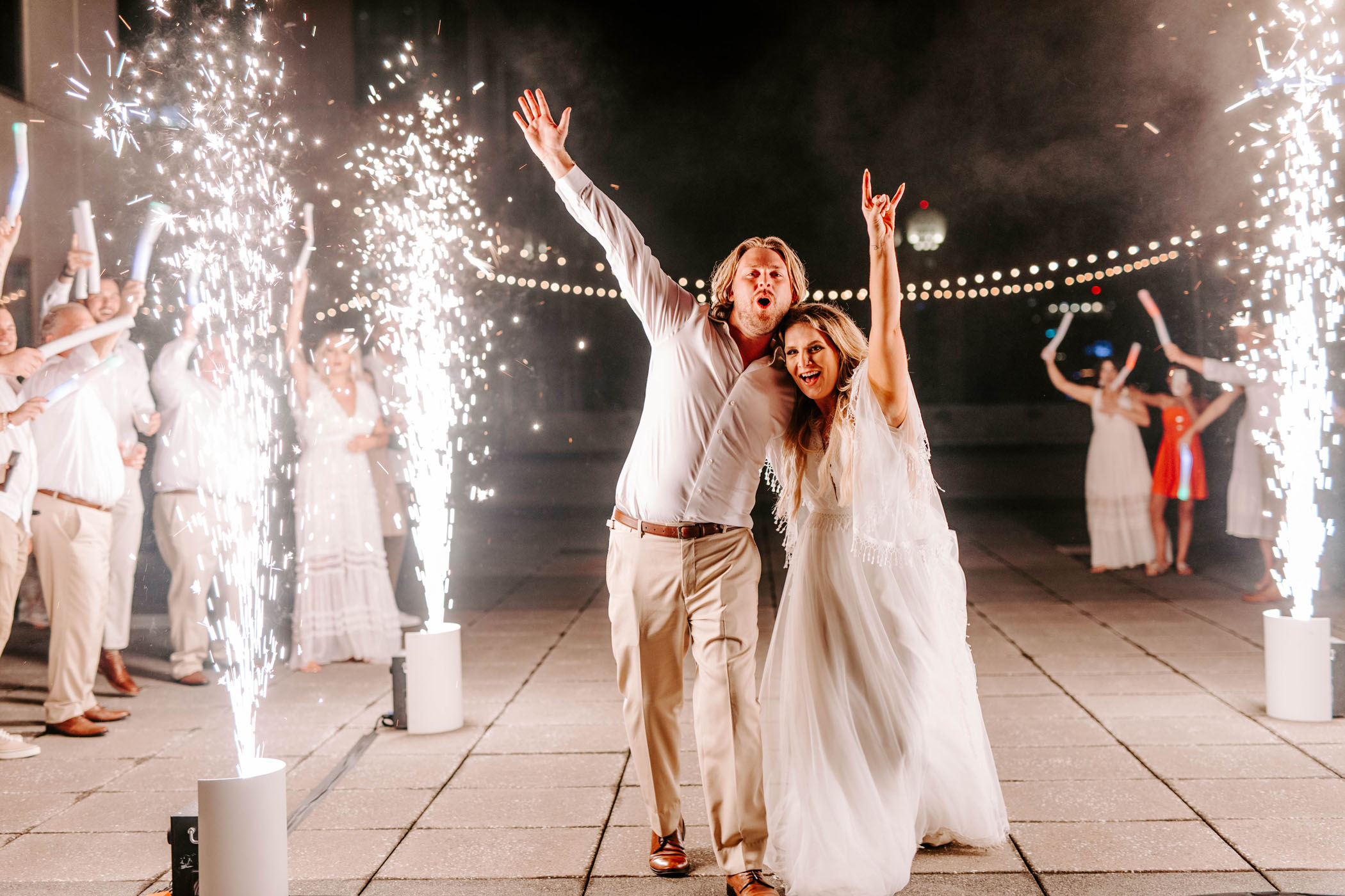Bride and groom sparklers exit