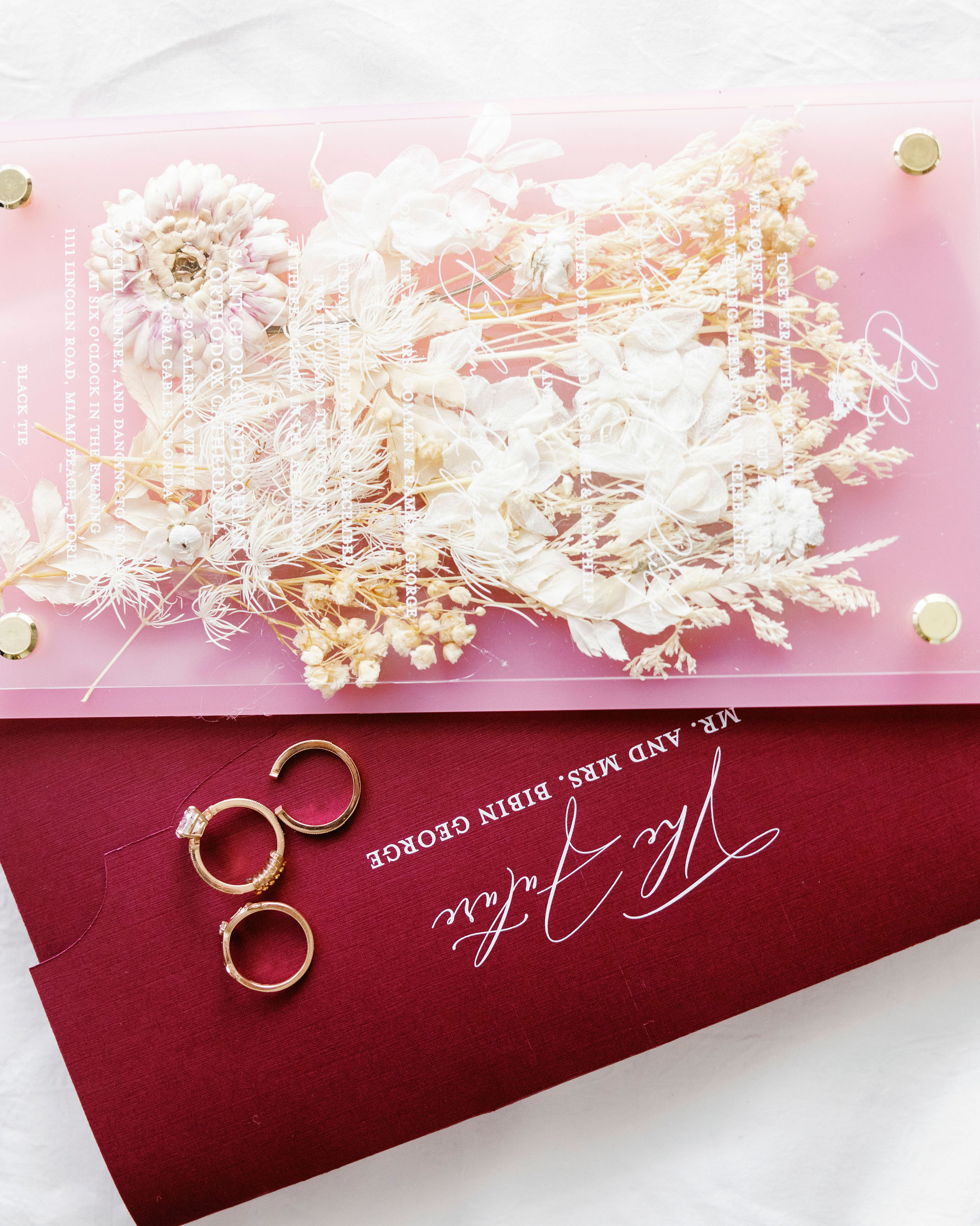 Pink and acrylic wedding invitations