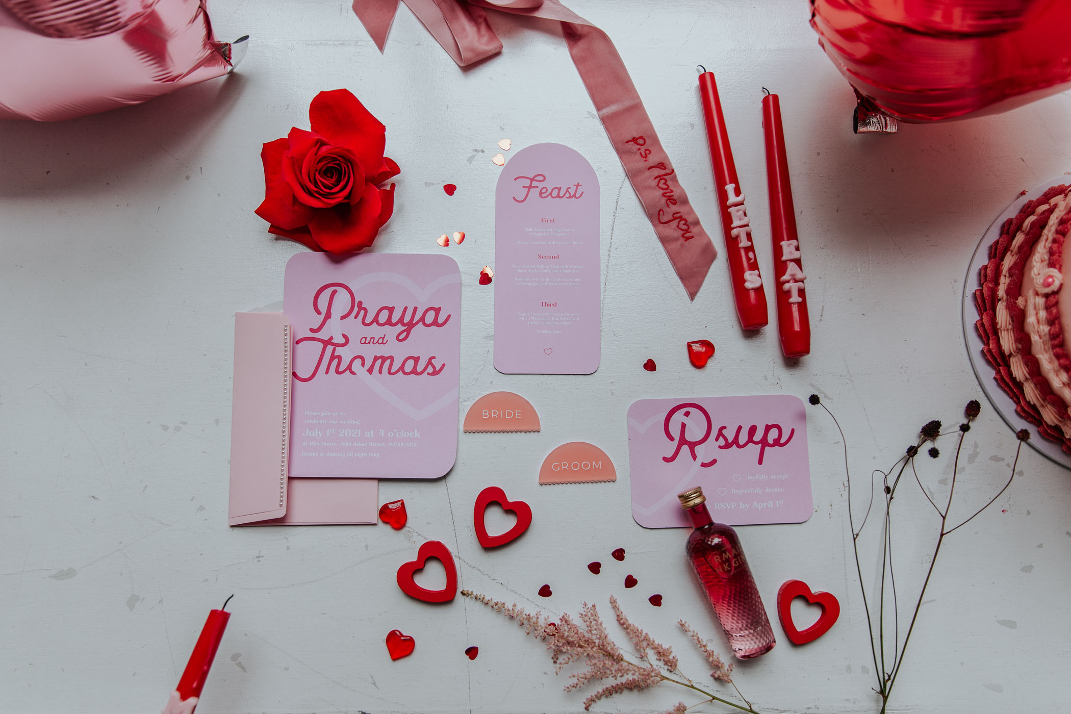 pink and red valentines wedding invitation