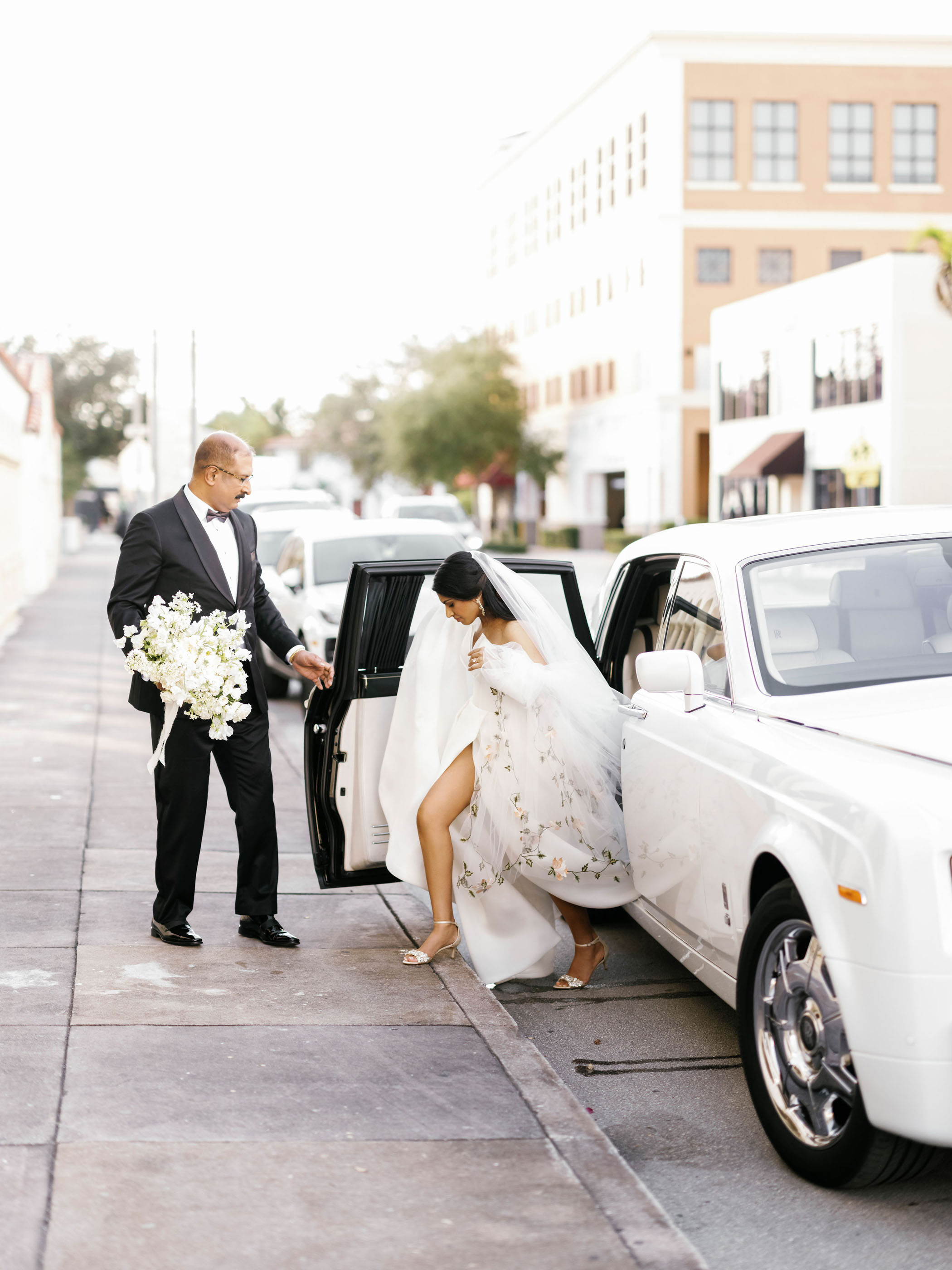Bride Rolls Royce wedding entrance