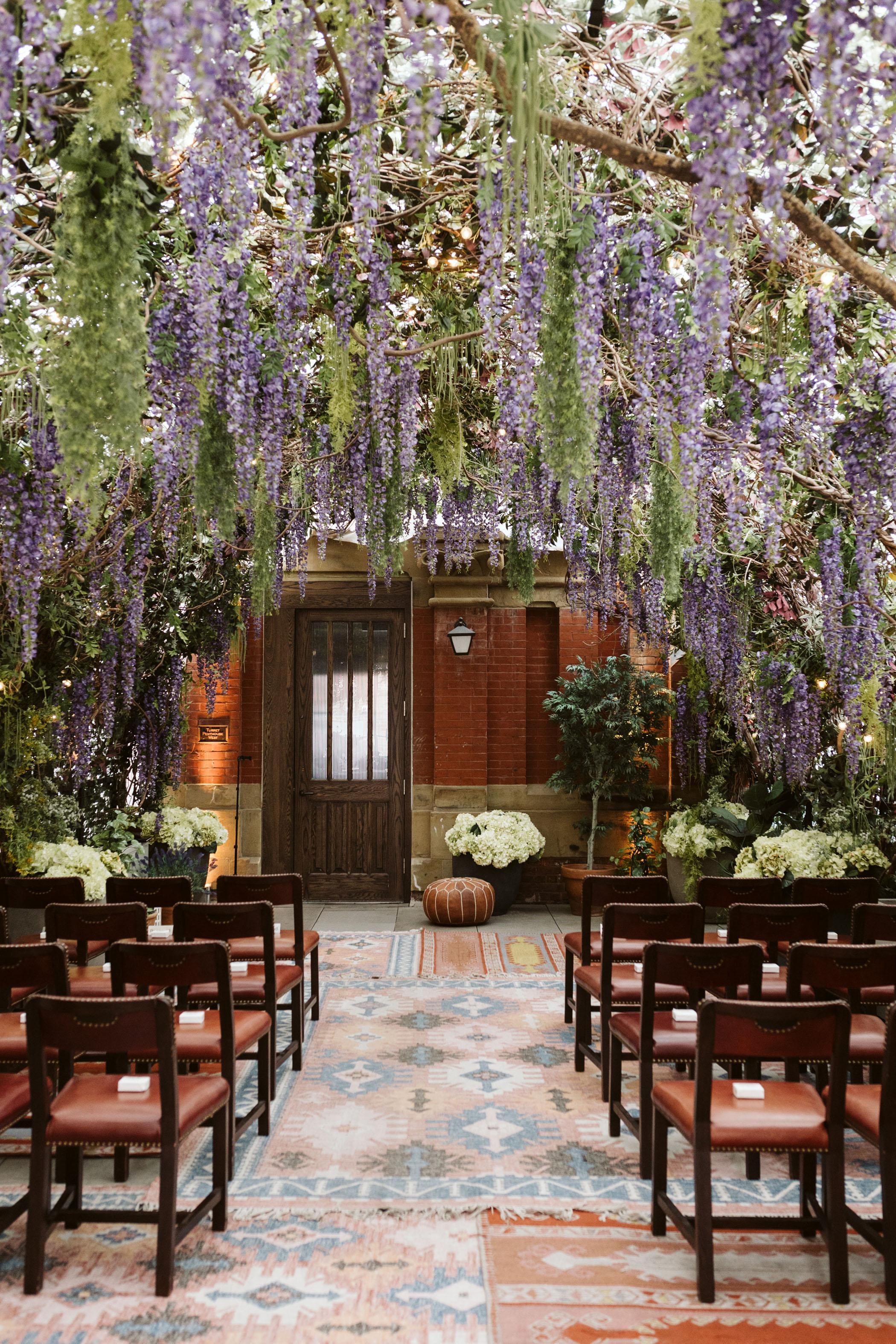 Purple wisteria indoor wedding venue 
