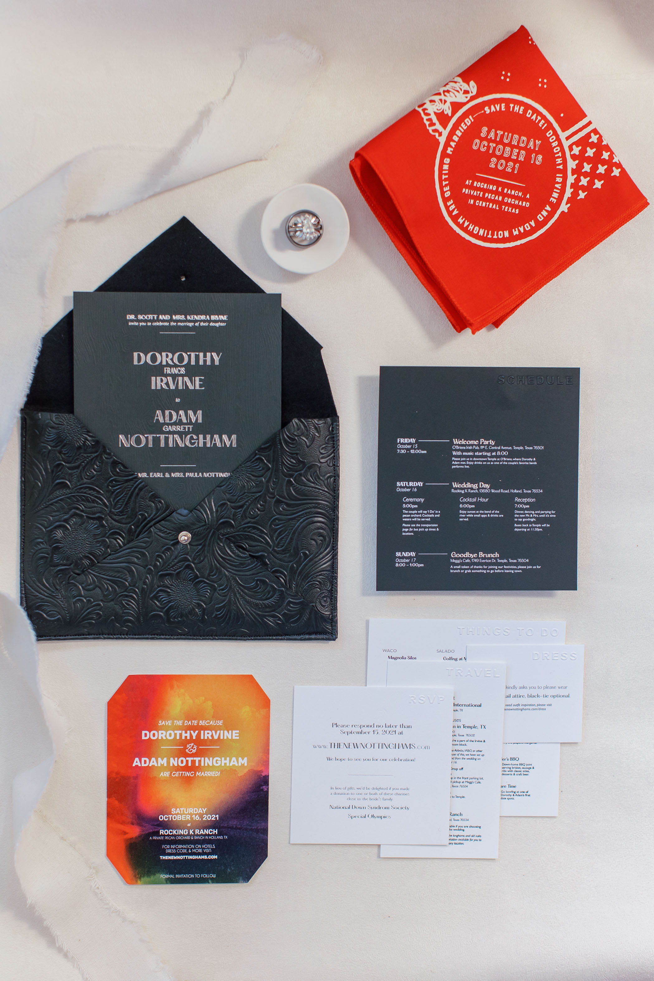 Black leather wedding invitations