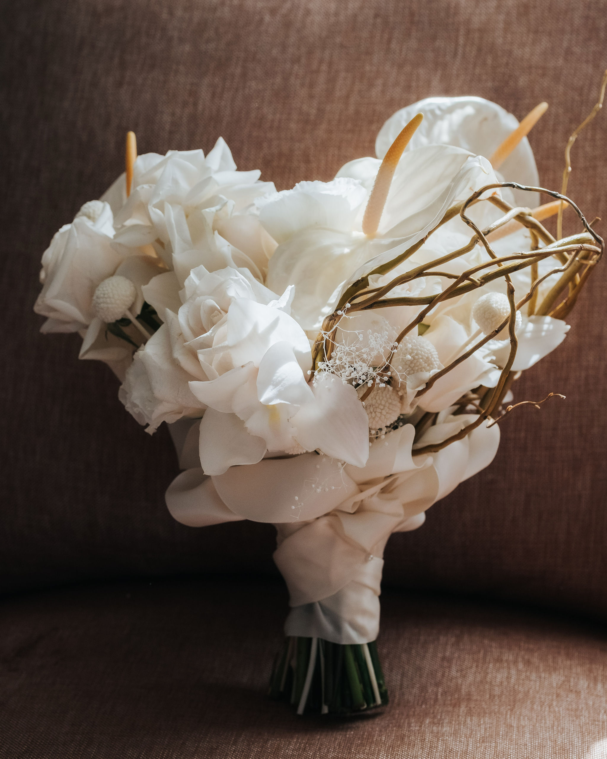 White anthurium wedding bouquet