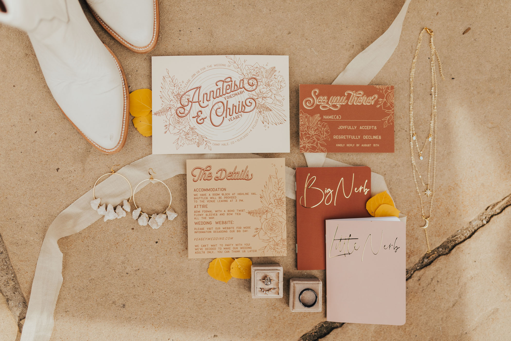 terracotta fall wedding invitation suite