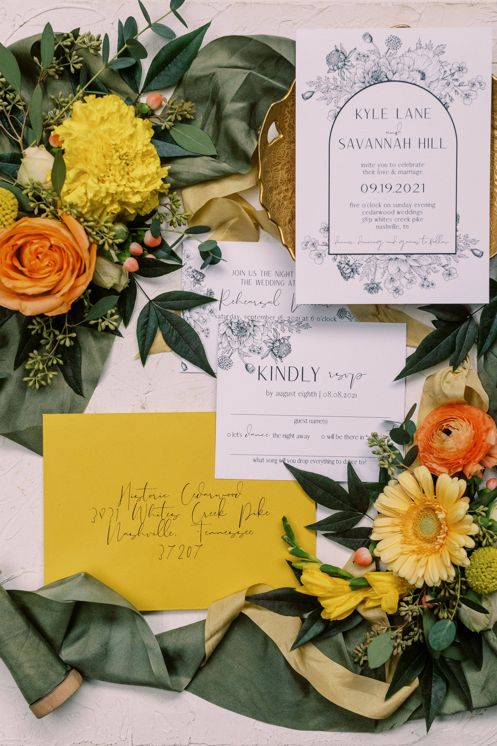 yellow wedding invitation suite