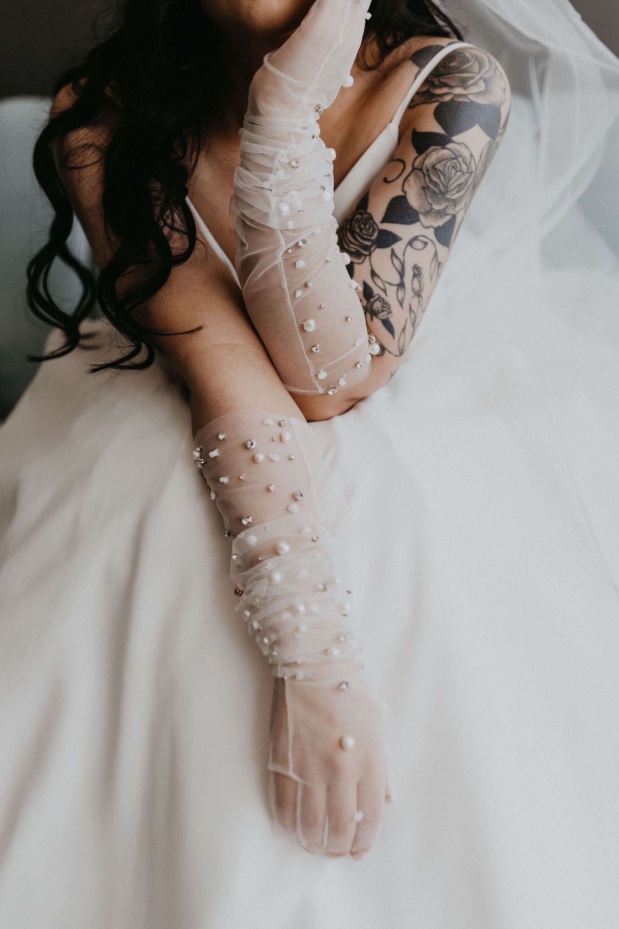 Tulle and Pearl Bridal Gloves