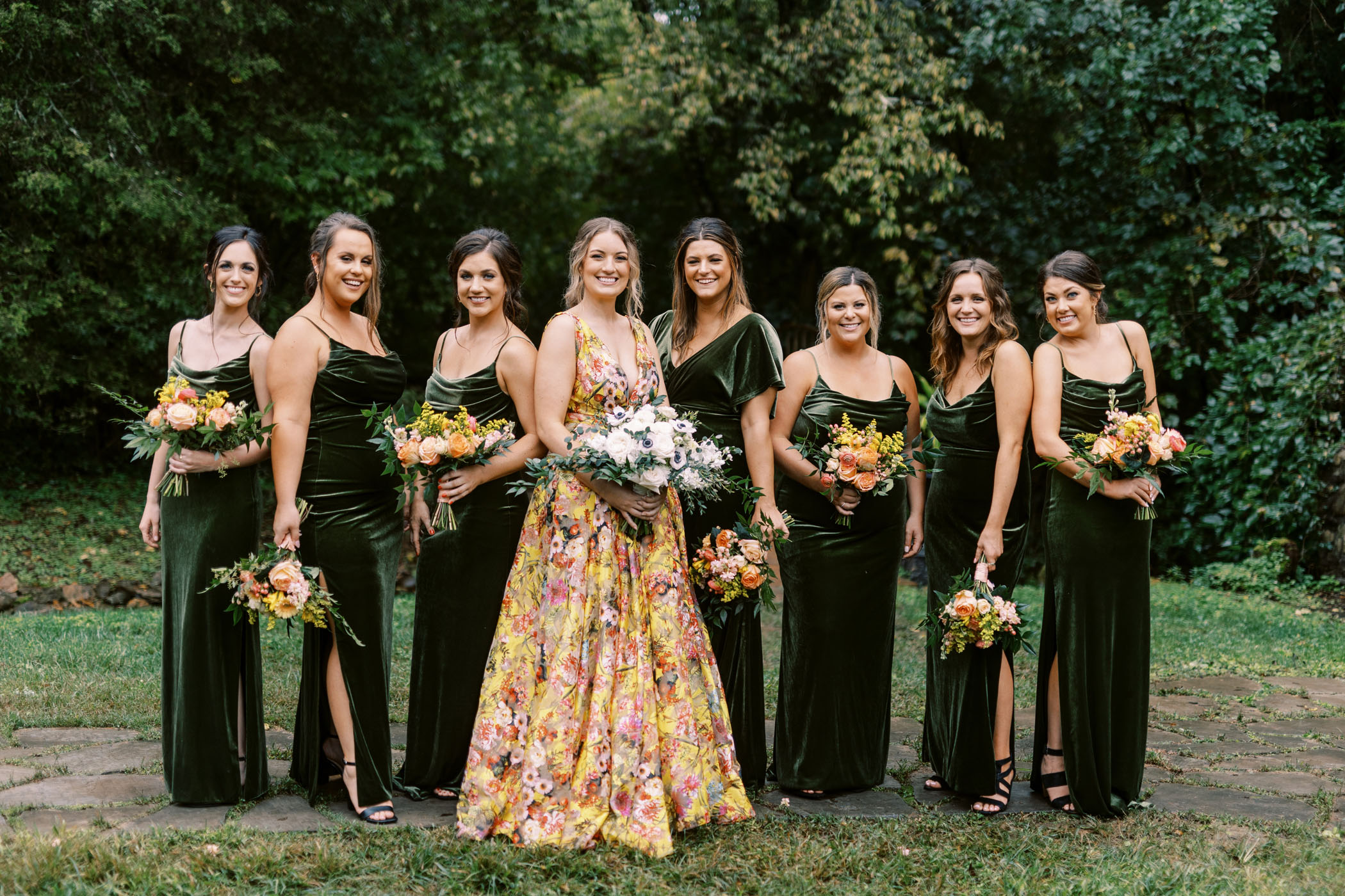 green velvet bridesmaids dresses