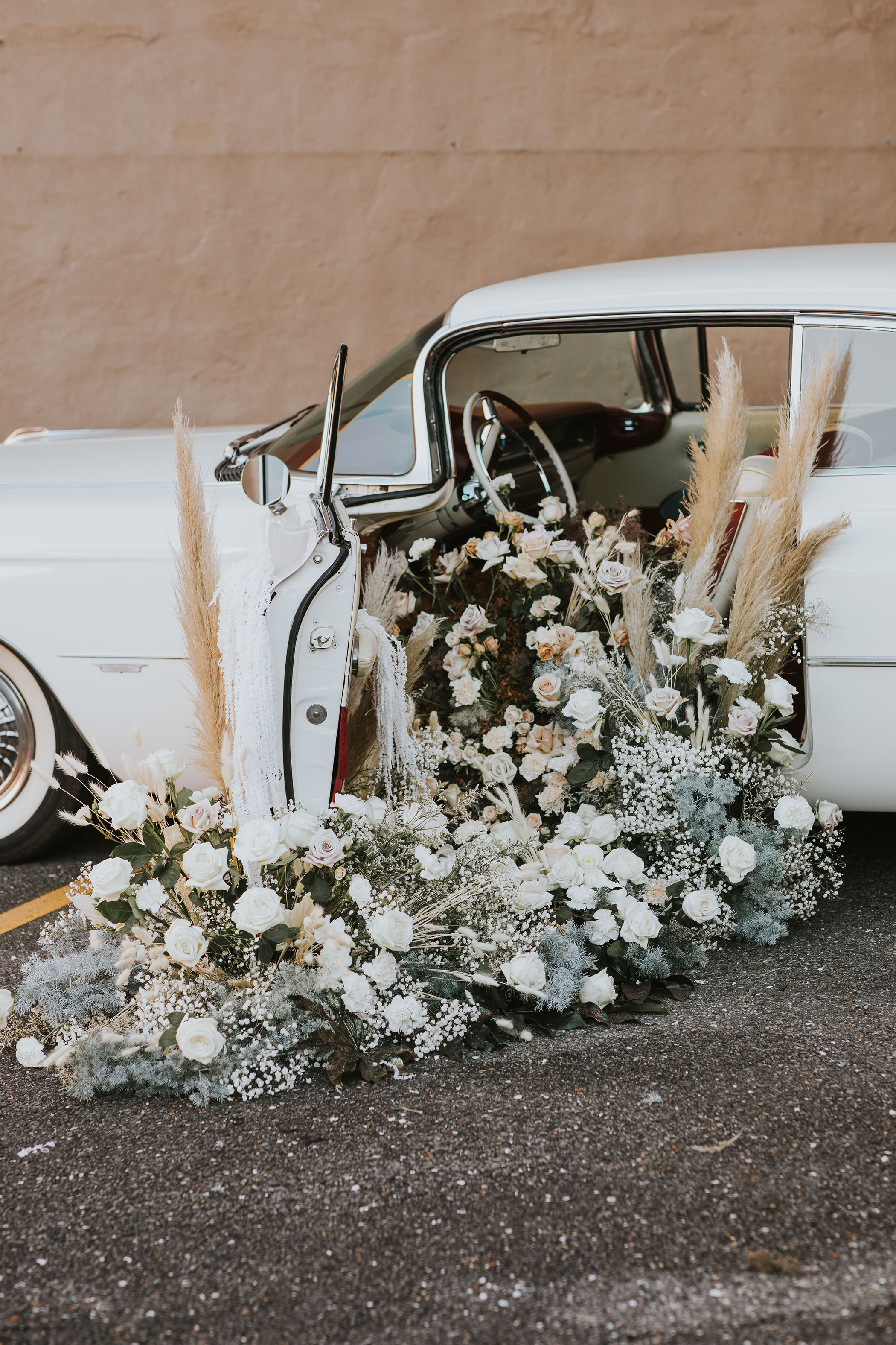 White Retro Car with Florals