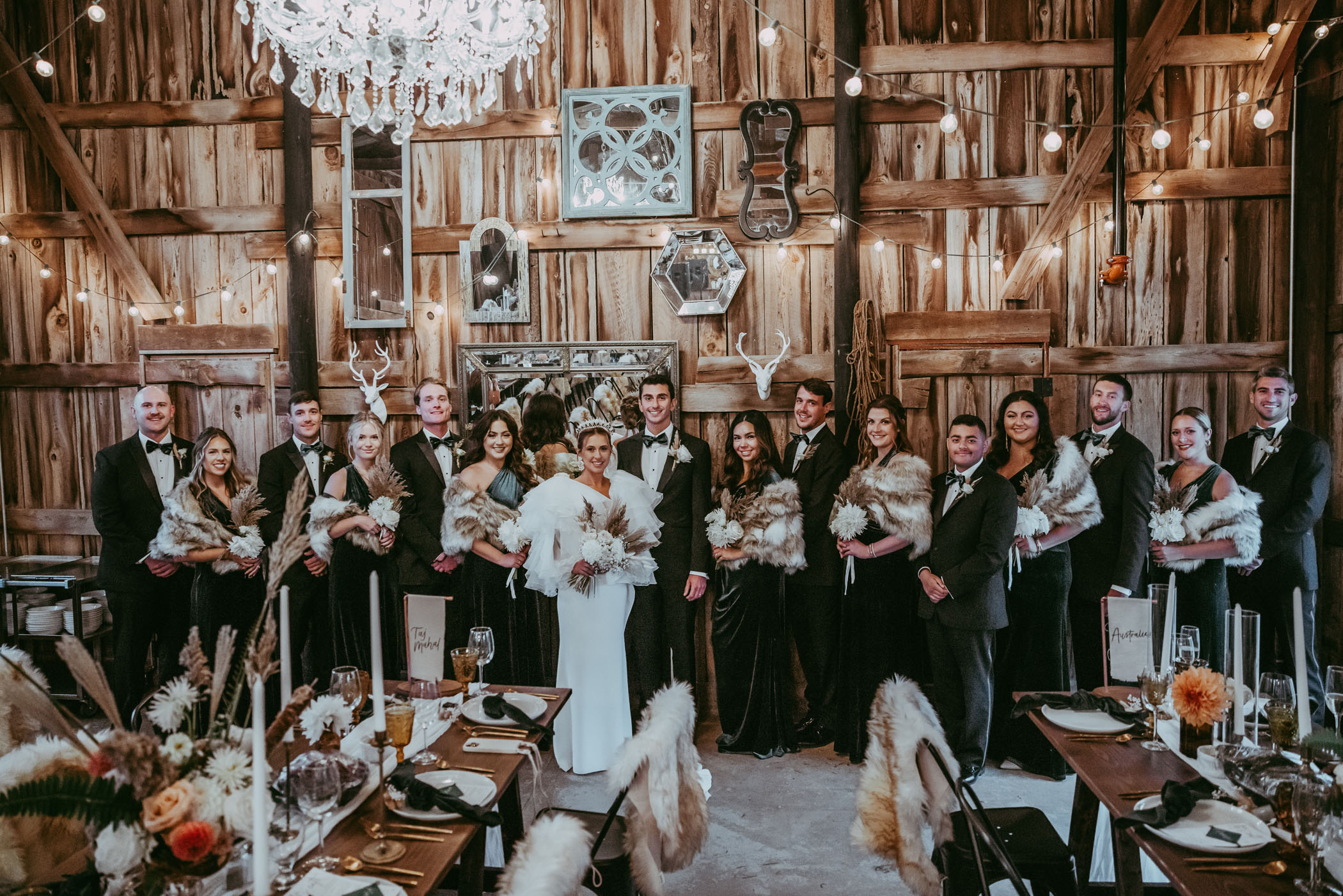 Scandinavian-inspired winter wedding party