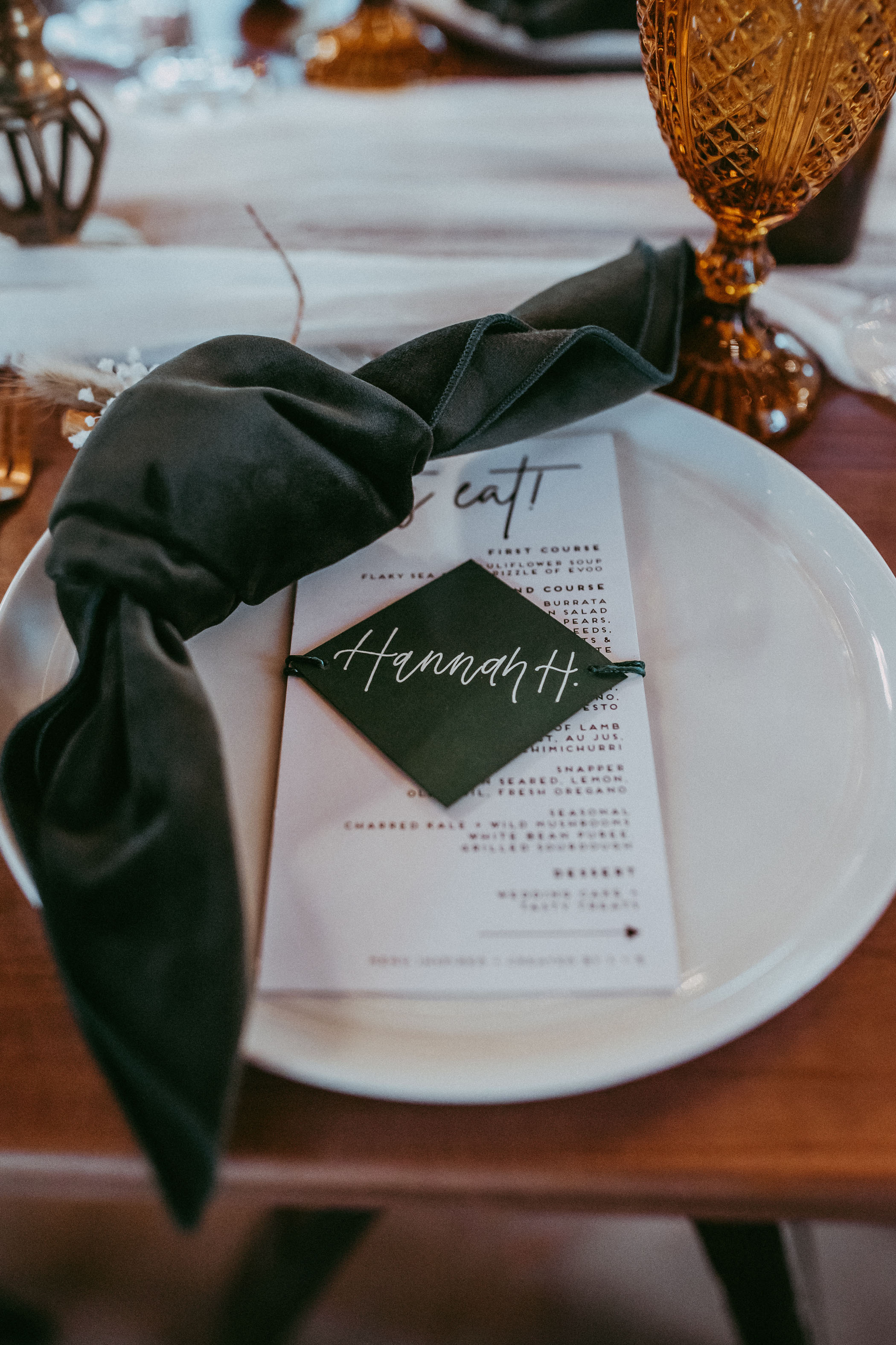 green and white wedding reception place cards