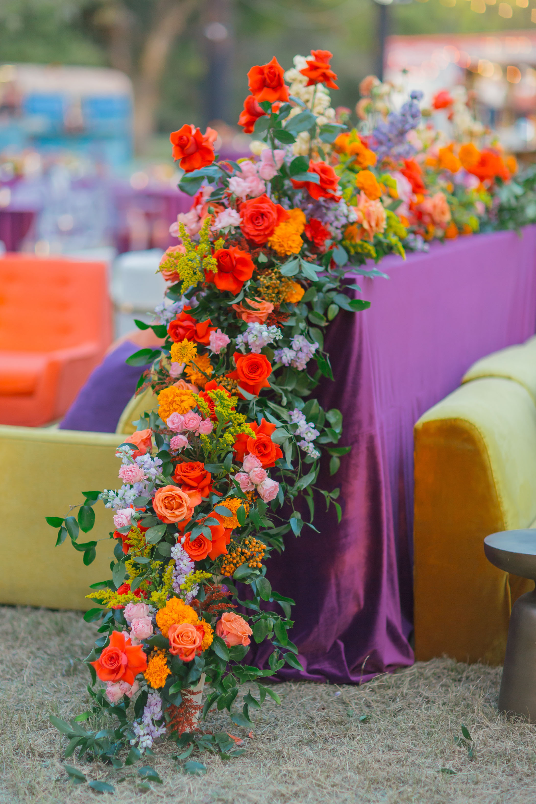 Bright colorful flower wedding decor