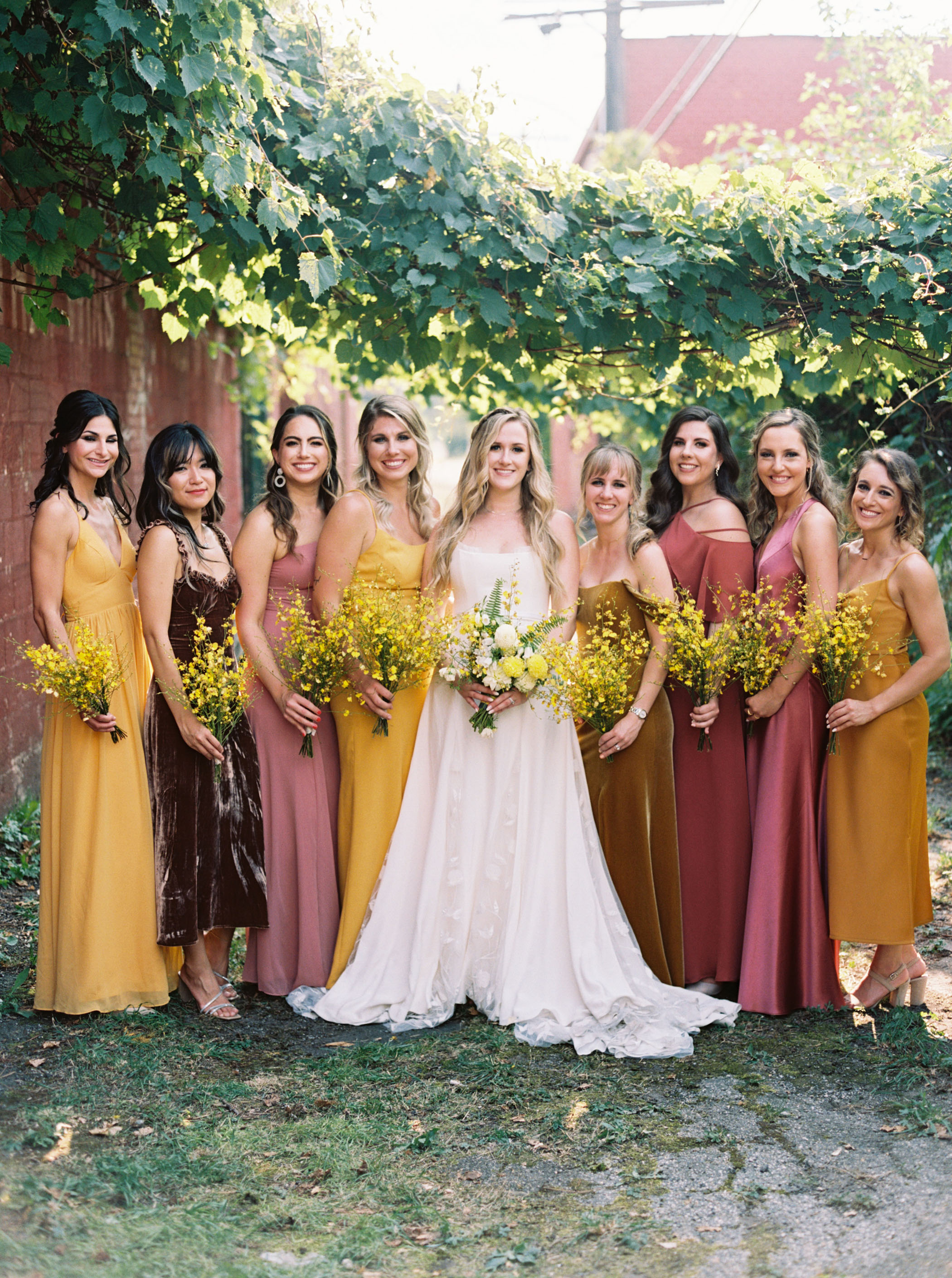 Blush and Mustard Bridesmaid Dresses