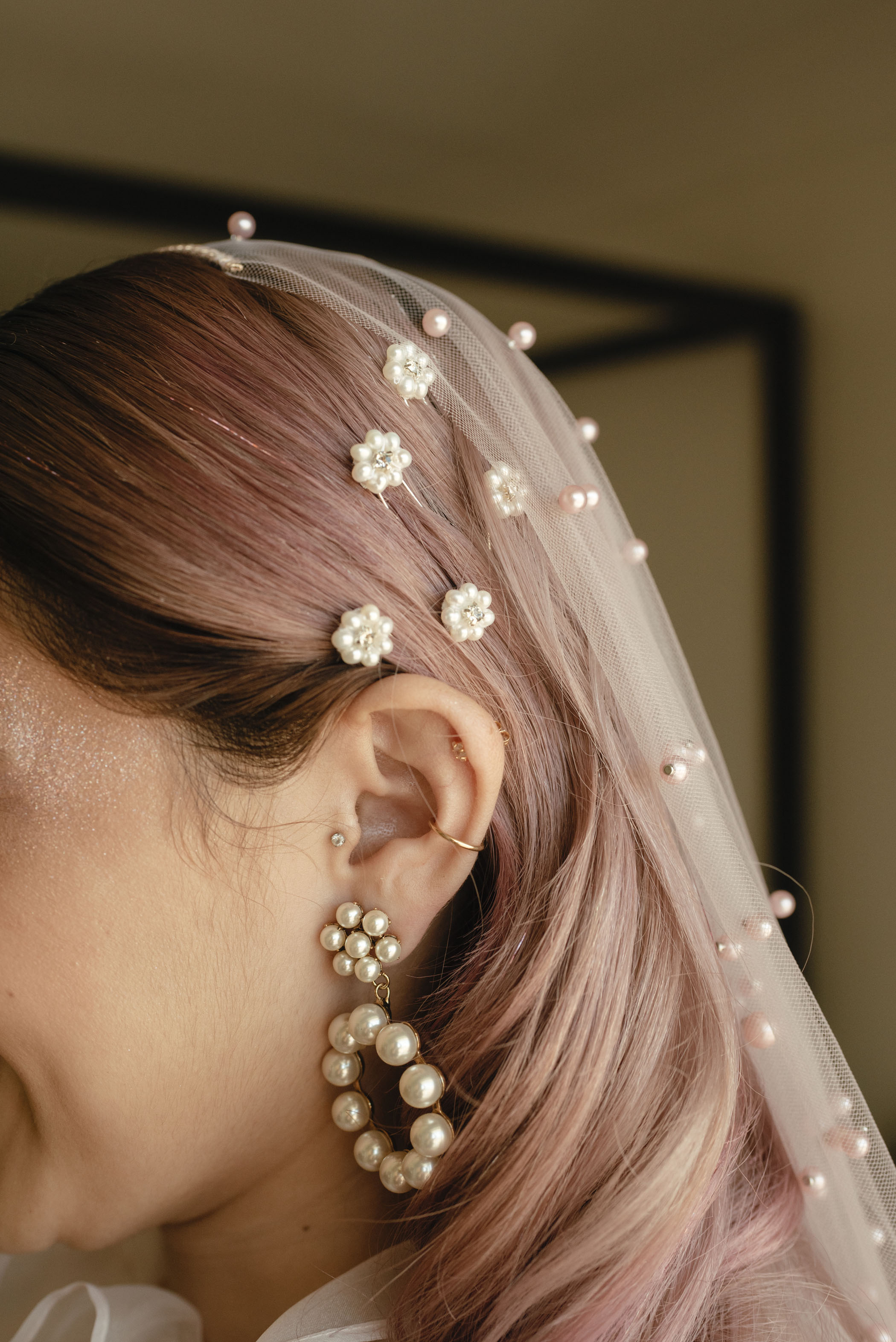 Floral Pins in Bridal Hair