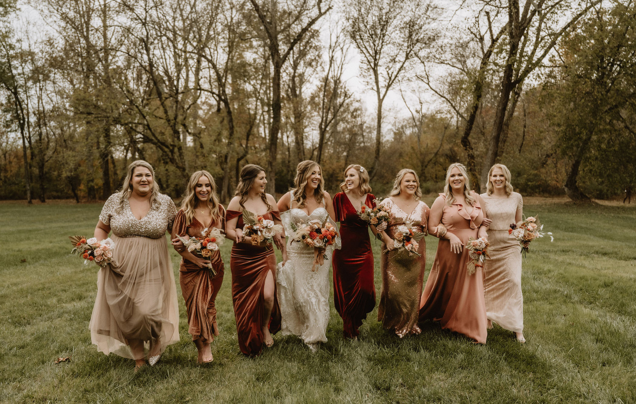 pink and red bridesmaid dresses