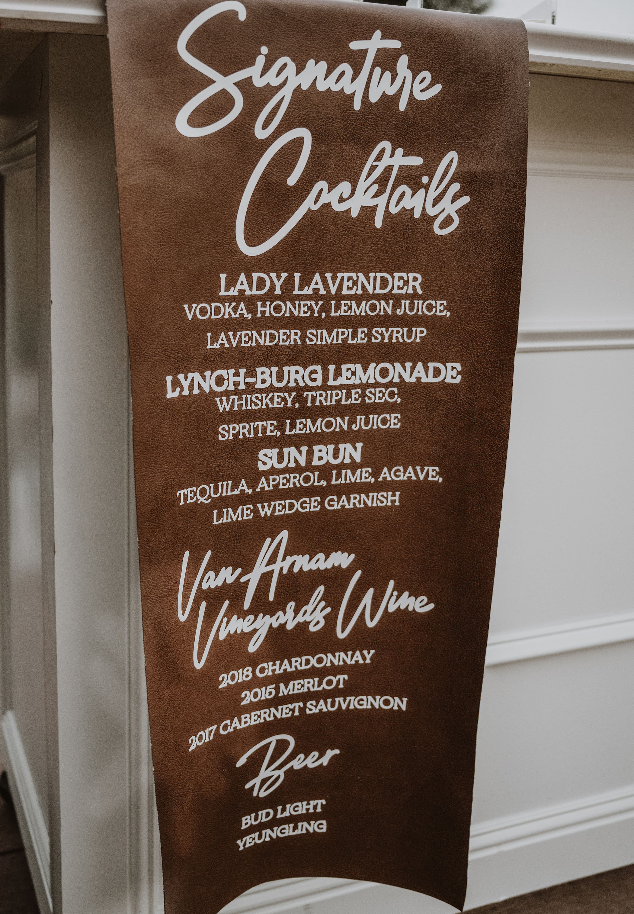 leather cocktail wedding menu