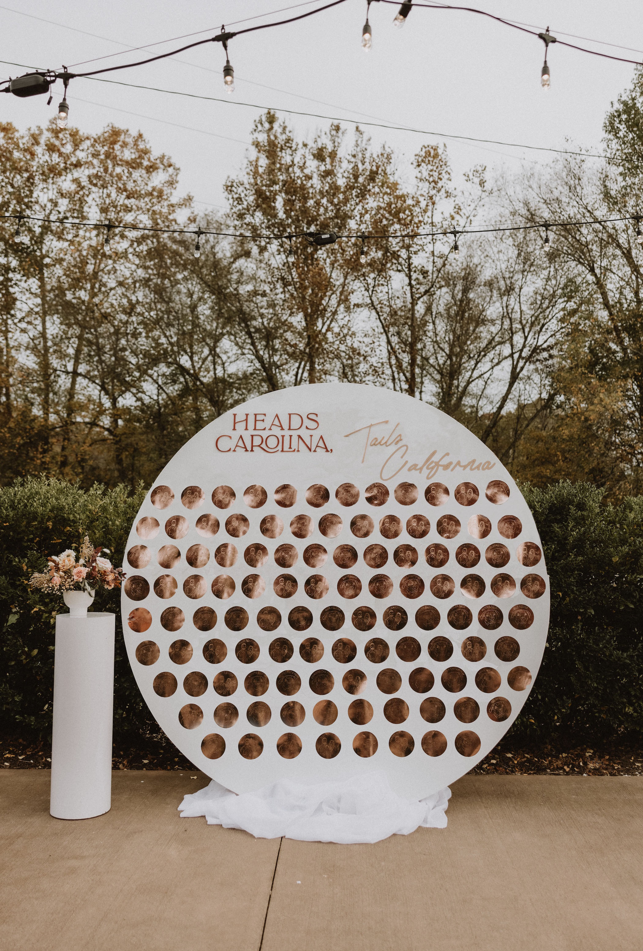 rose gold coin themed seating chart