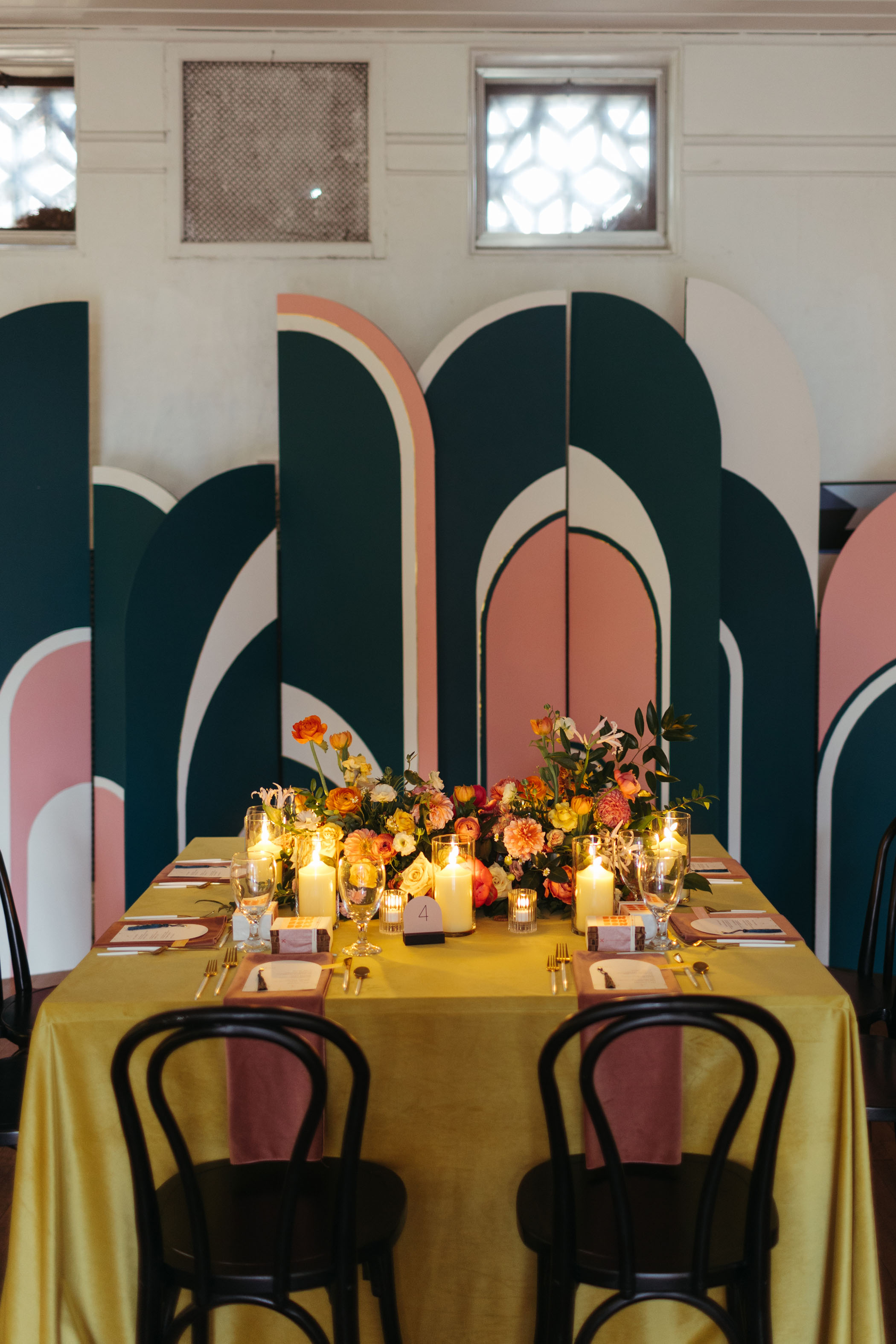 Intimate Celestial Art Deco Wedding Downtown Detroit Reception Backdrop
