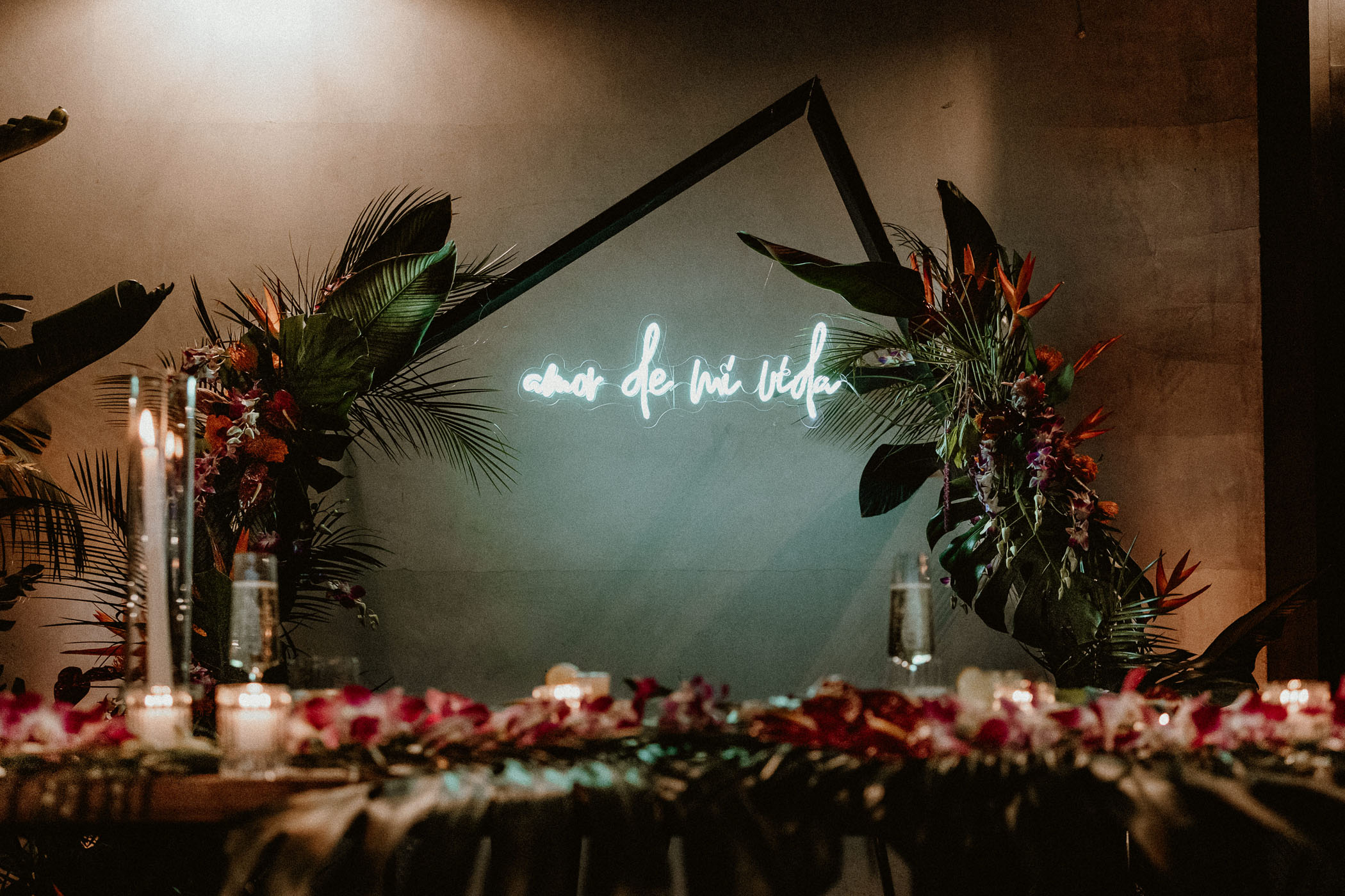 Tropical Mexican Cuban Inspired Southern California Wedding Reception Neon Sign