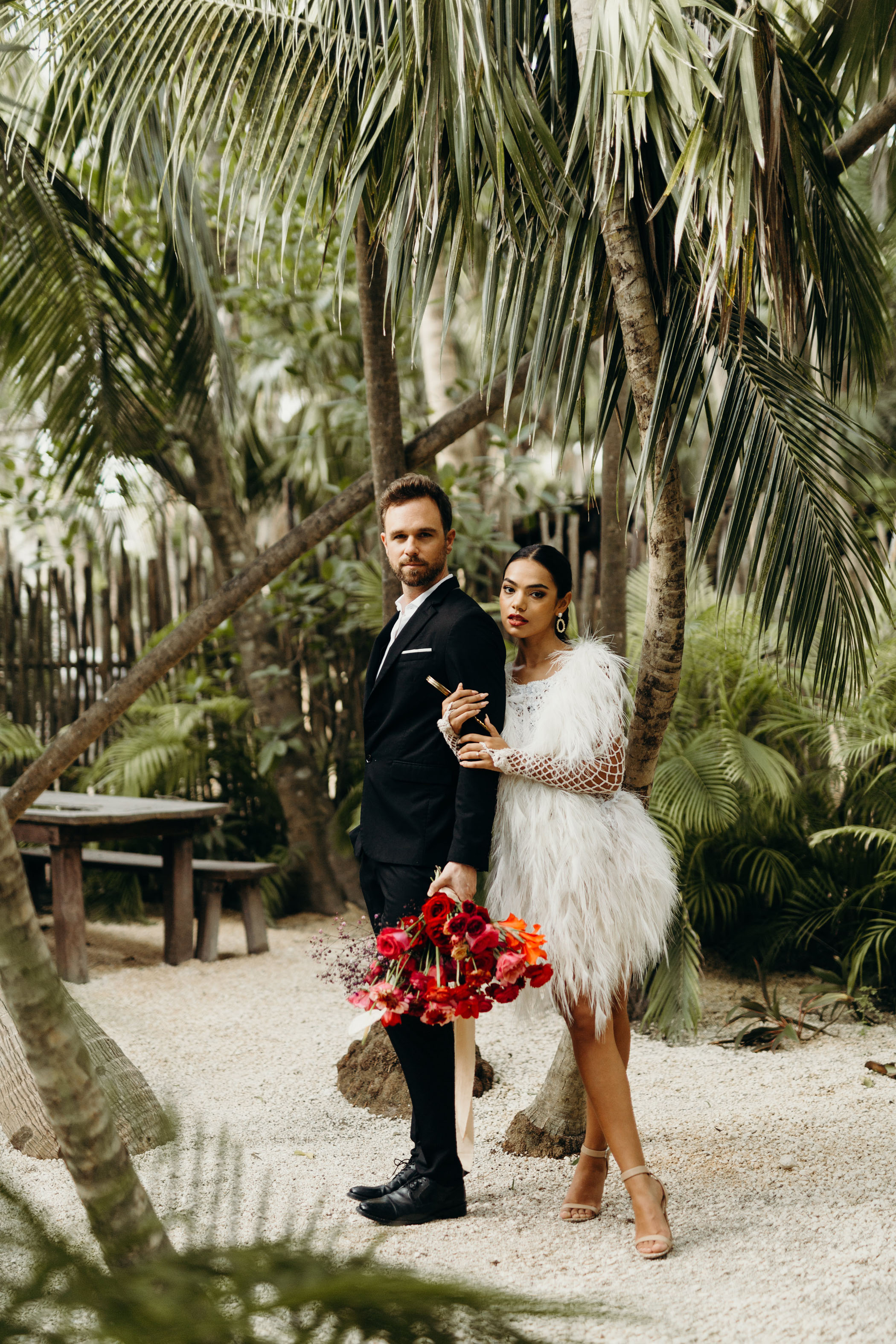 bride and groom in the jungle 