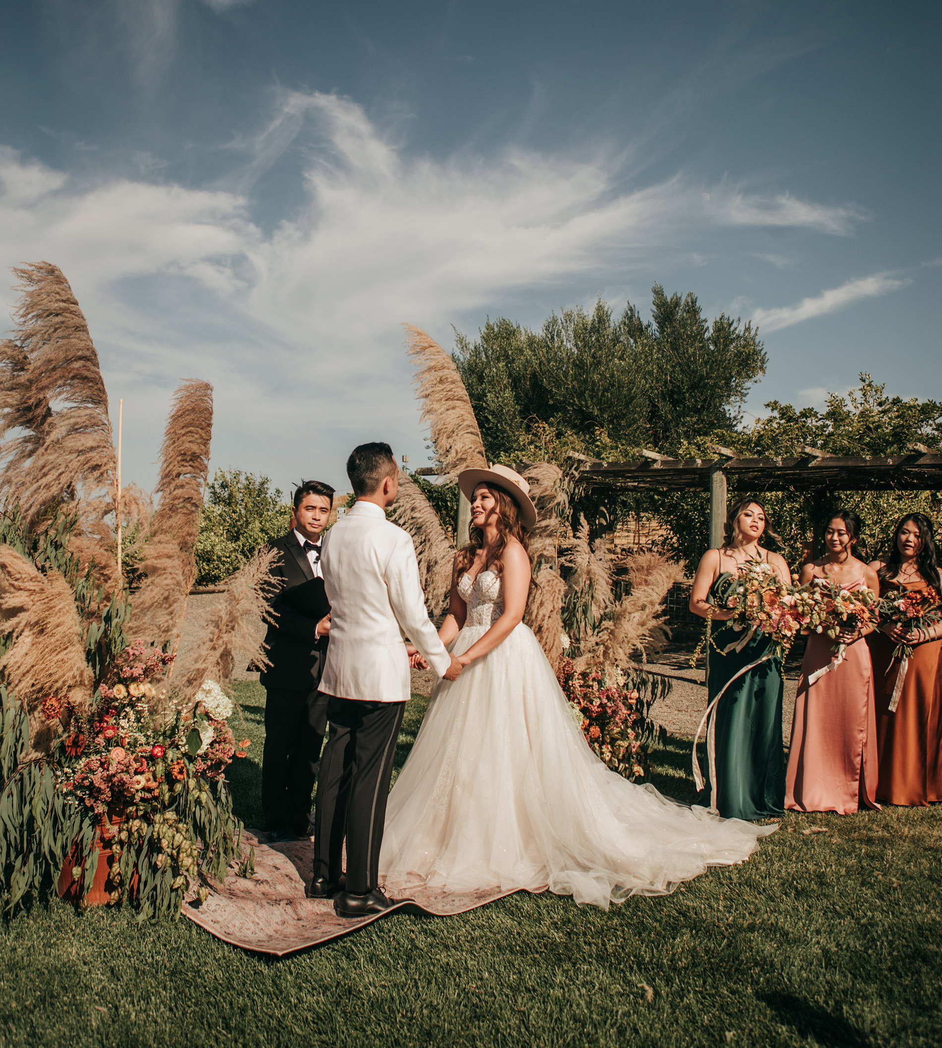 wedding ceremony space with pampas grass