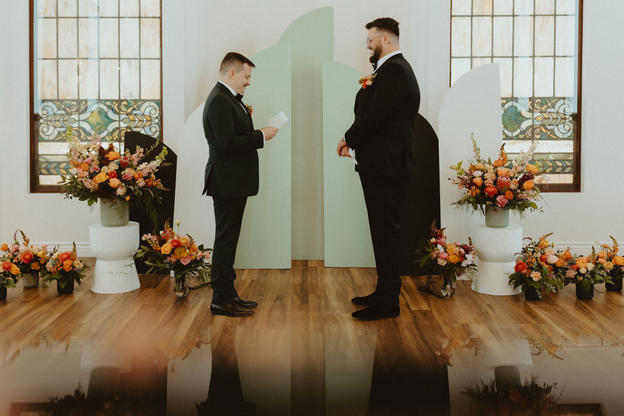Grooms recreate first date for wedding