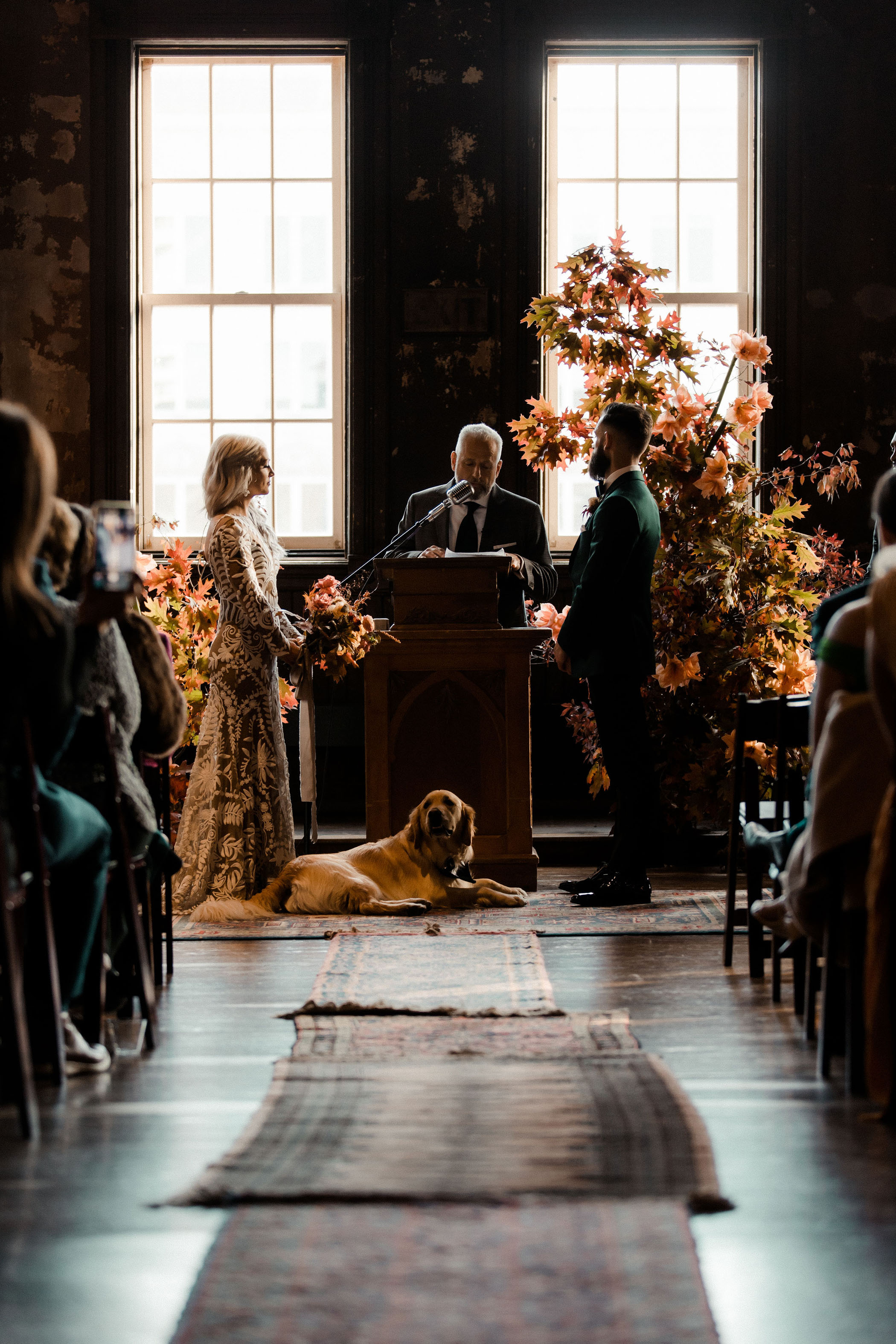 Bucks Fans Wedding in a Historical Music Milwaukee Hall Ceremony with Dog