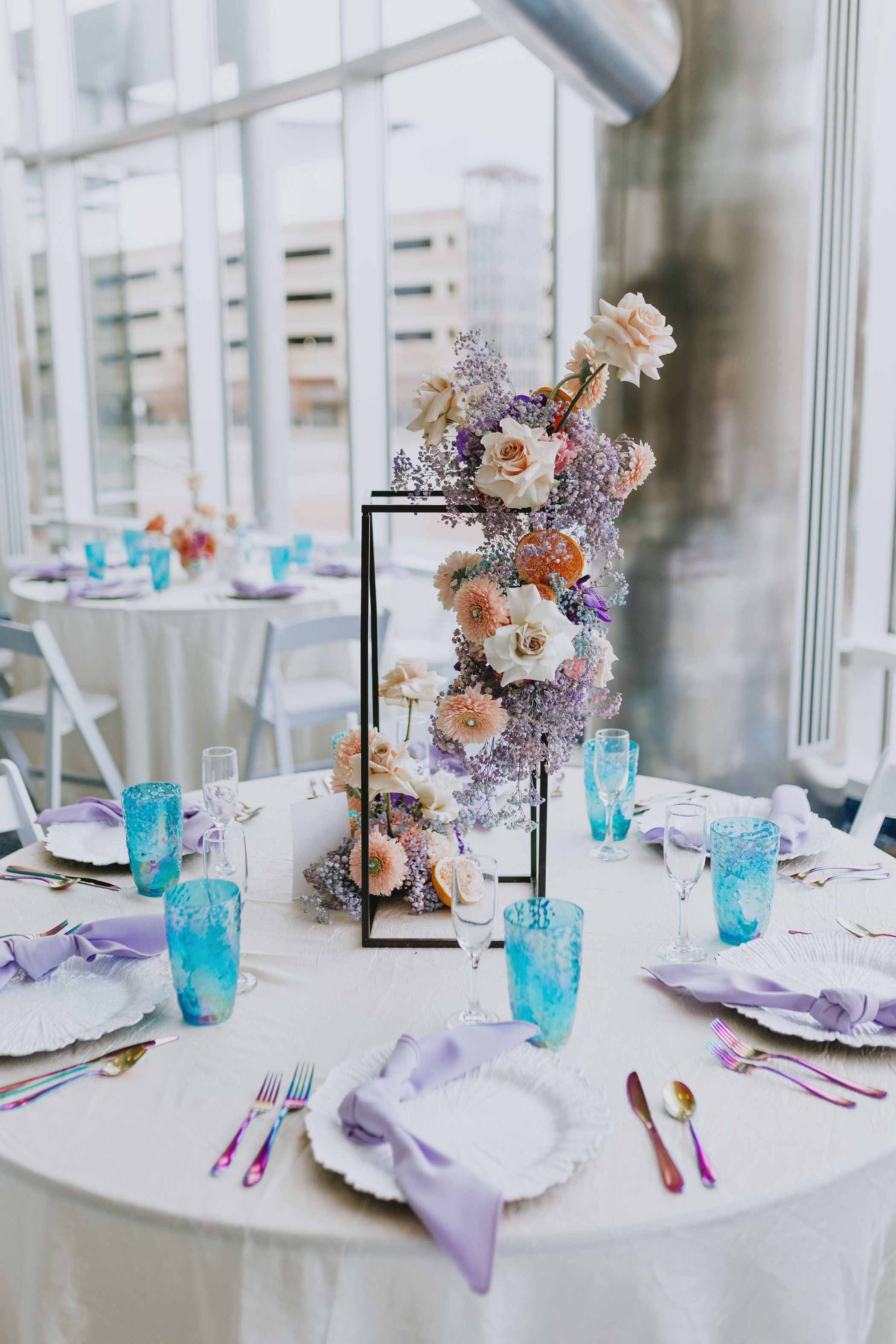 Dreamy Iridescent Colorful Wedding in Denver, Colorado Table Center Pieces